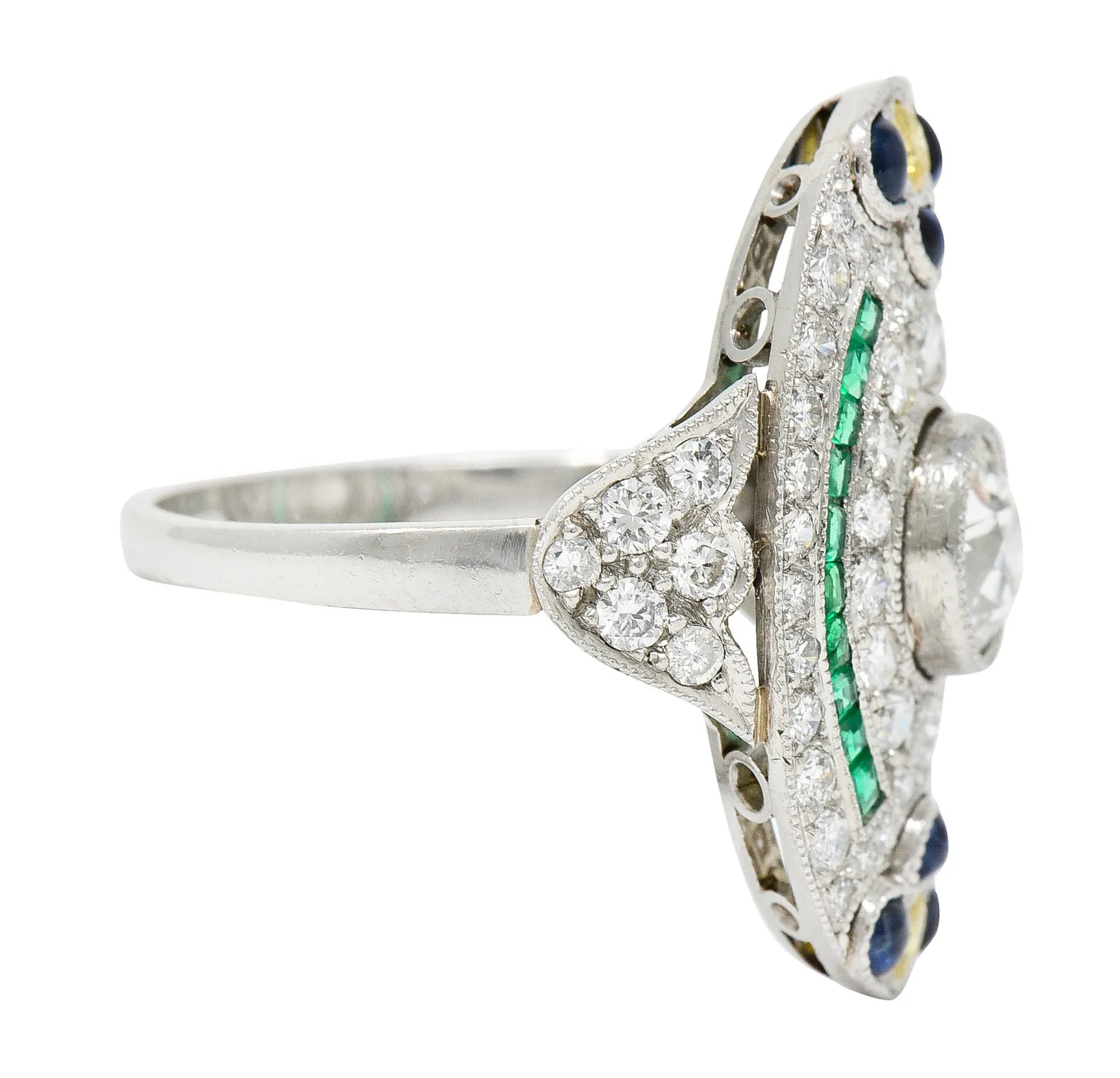 Contemporary 3.15 CTW Diamond & Fancy Diamond Emerald Sapphire Platinum Dinner Ring