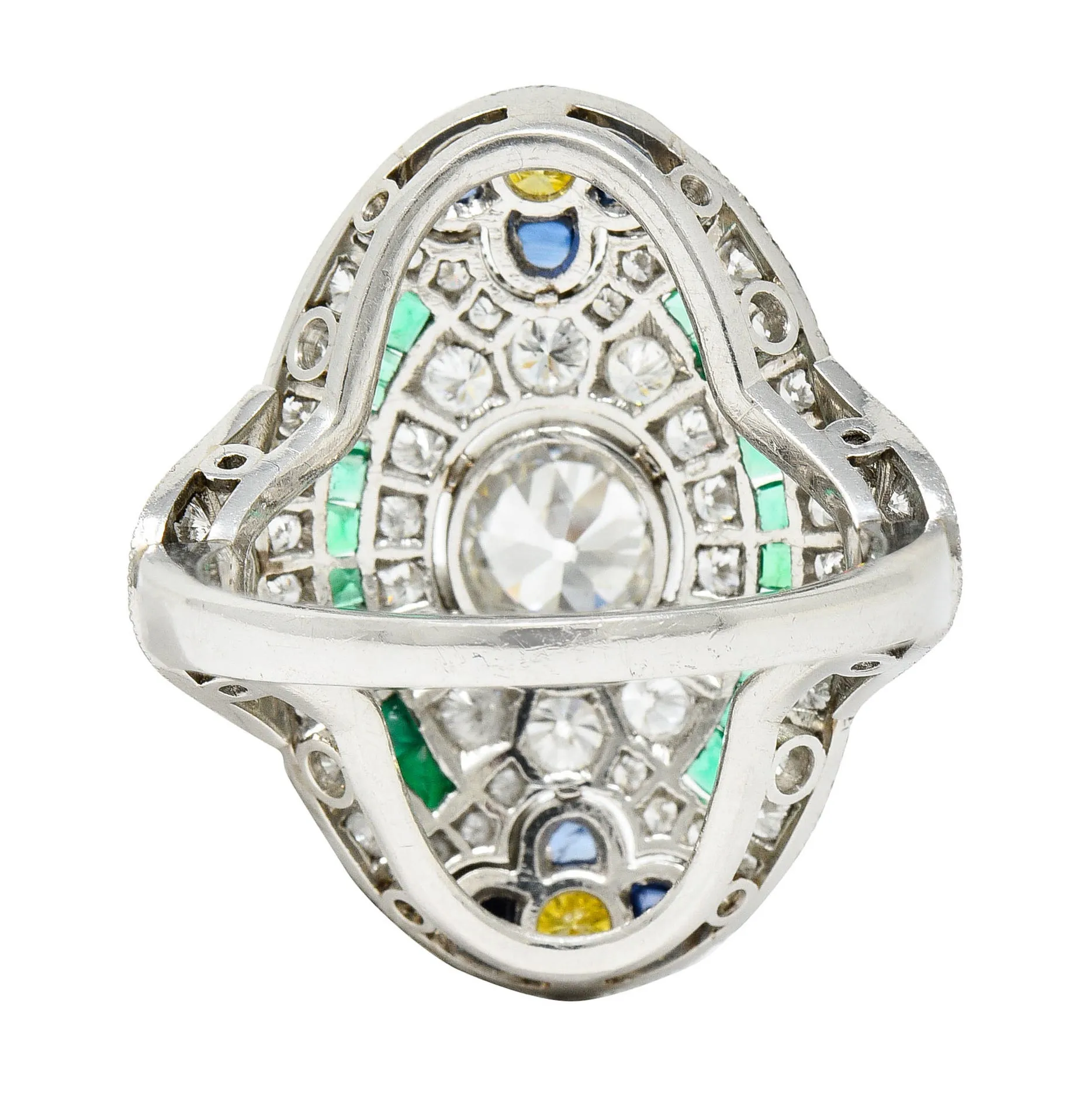 Contemporary 3.15 CTW Diamond & Fancy Diamond Emerald Sapphire Platinum Dinner Ring