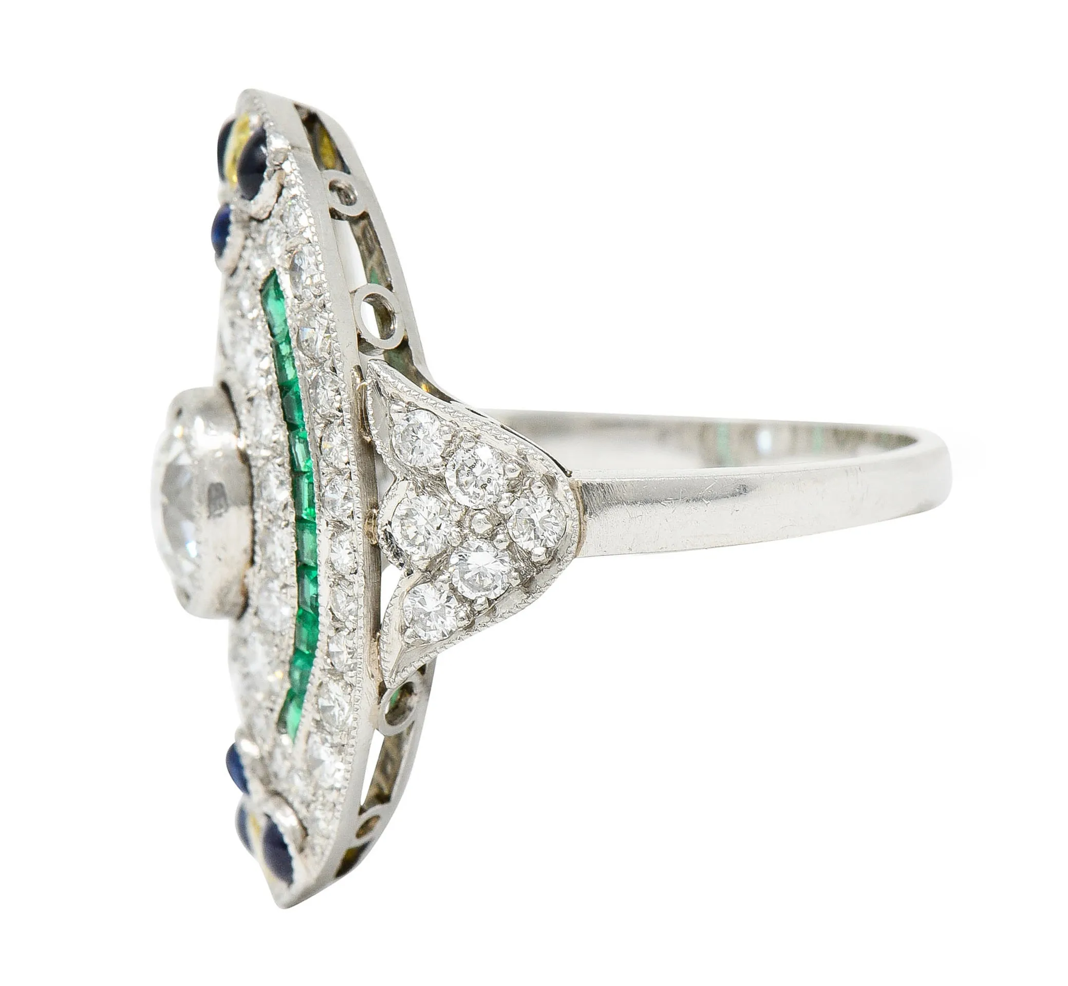 Contemporary 3.15 CTW Diamond & Fancy Diamond Emerald Sapphire Platinum Dinner Ring