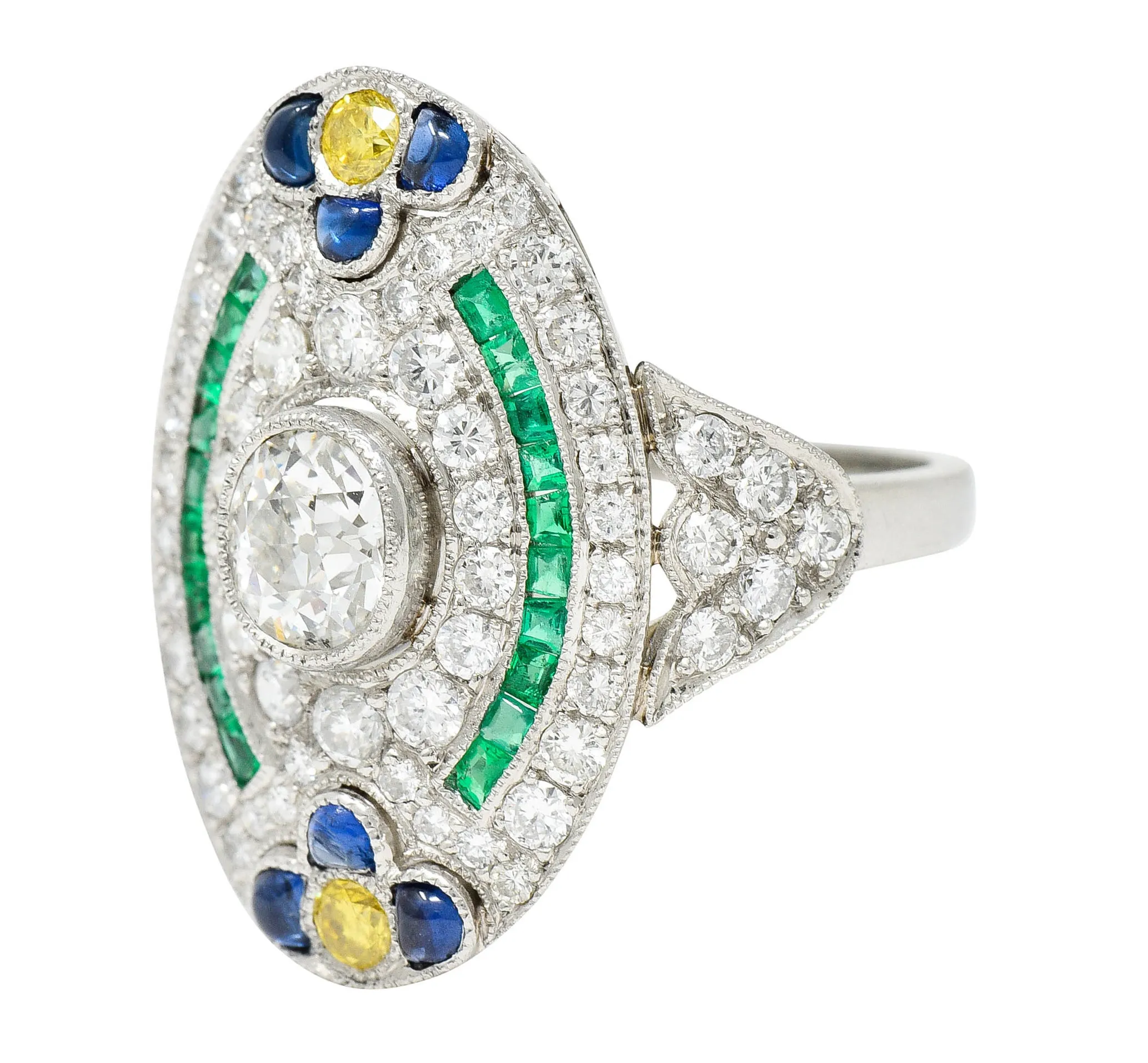 Contemporary 3.15 CTW Diamond & Fancy Diamond Emerald Sapphire Platinum Dinner Ring