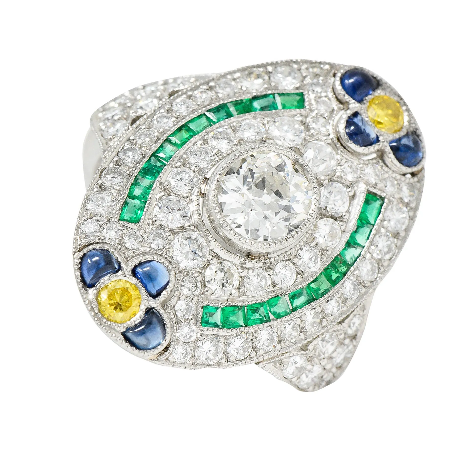 Contemporary 3.15 CTW Diamond & Fancy Diamond Emerald Sapphire Platinum Dinner Ring