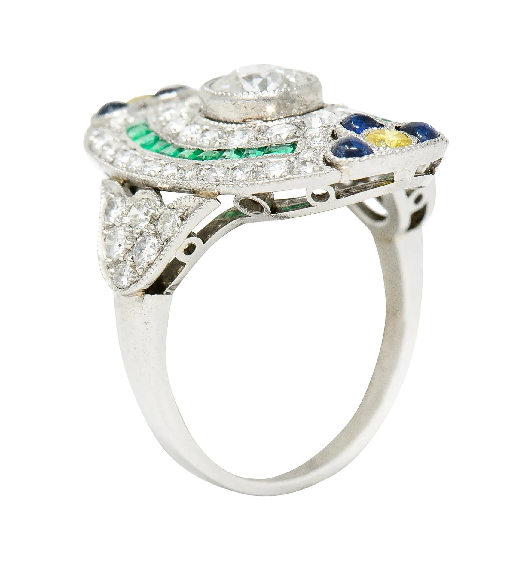 Contemporary 3.15 CTW Diamond & Fancy Diamond Emerald Sapphire Platinum Dinner Ring