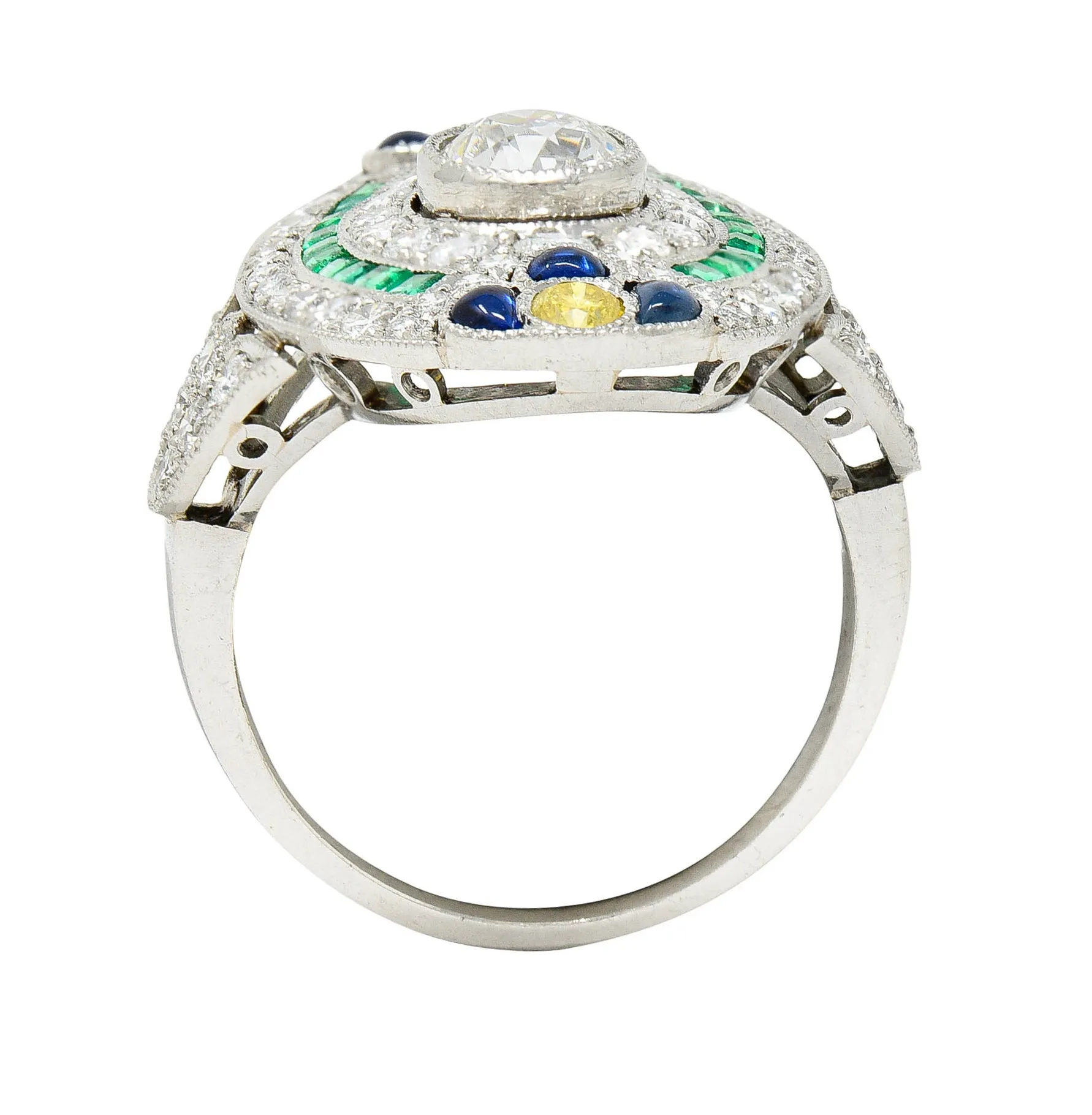 Contemporary 3.15 CTW Diamond & Fancy Diamond Emerald Sapphire Platinum Dinner Ring