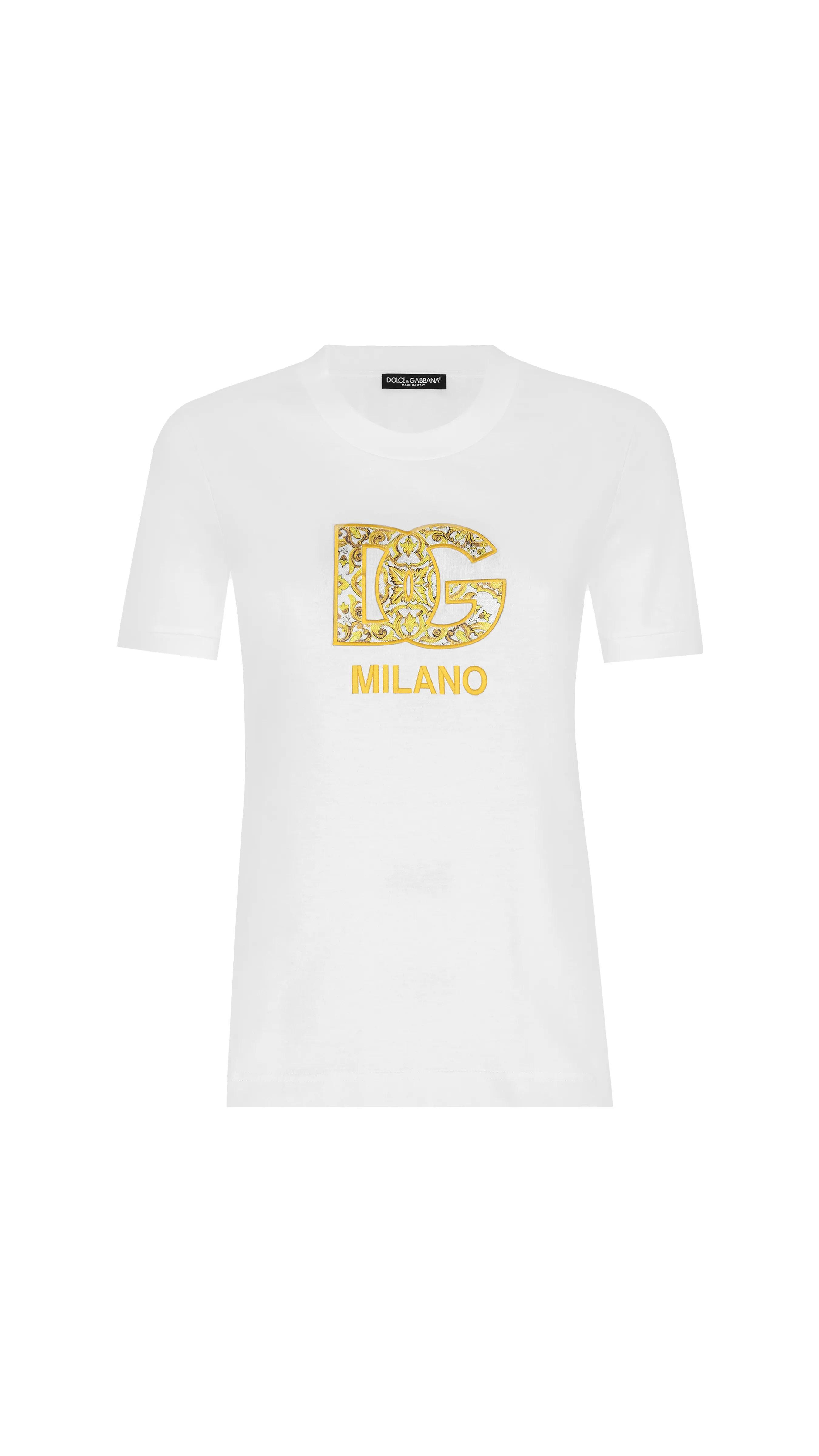 Cotton Jersey T-shirt With Majolica-print Dg Logo Patch - White