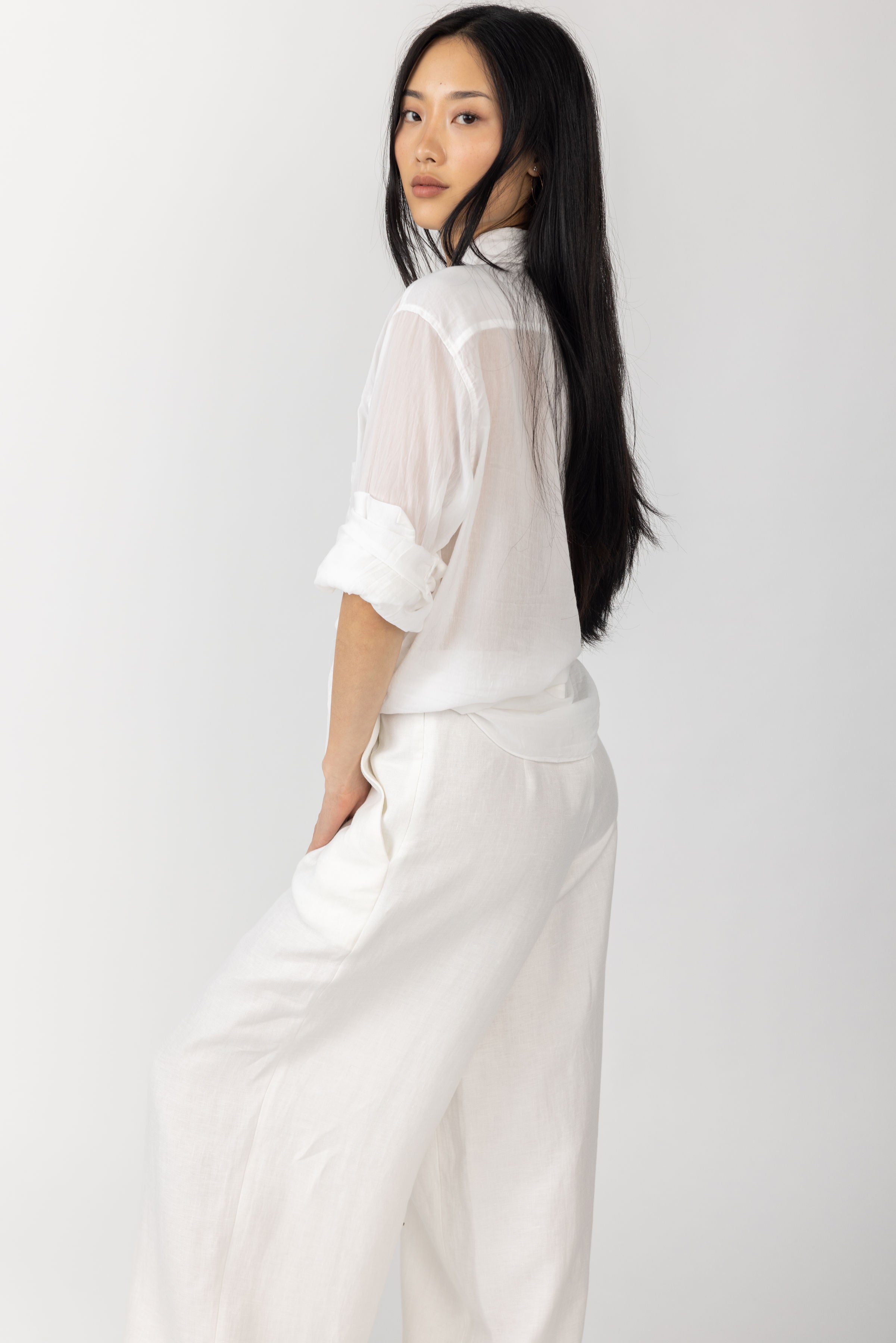 Cotton Silk Voile Shirt in White