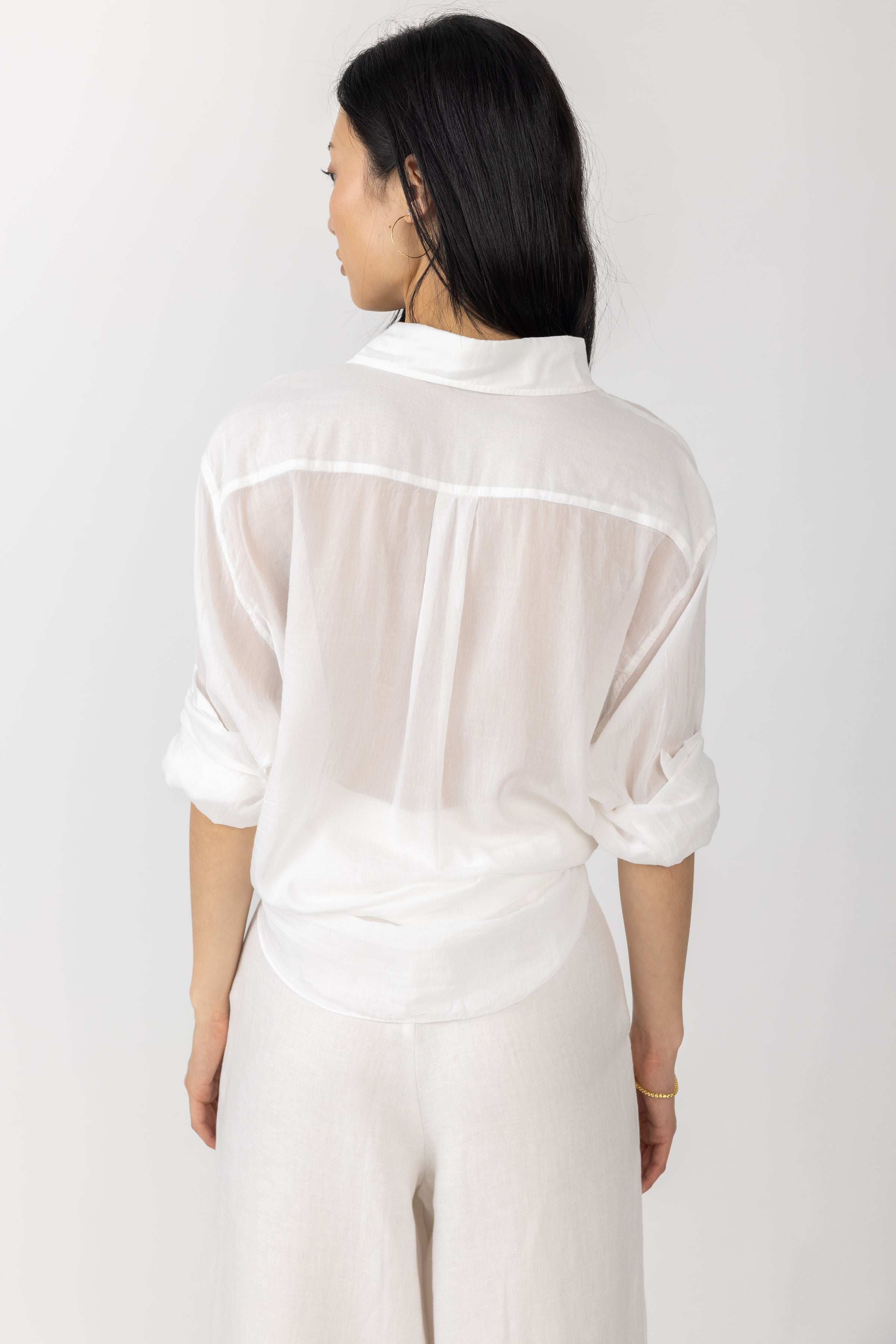 Cotton Silk Voile Shirt in White