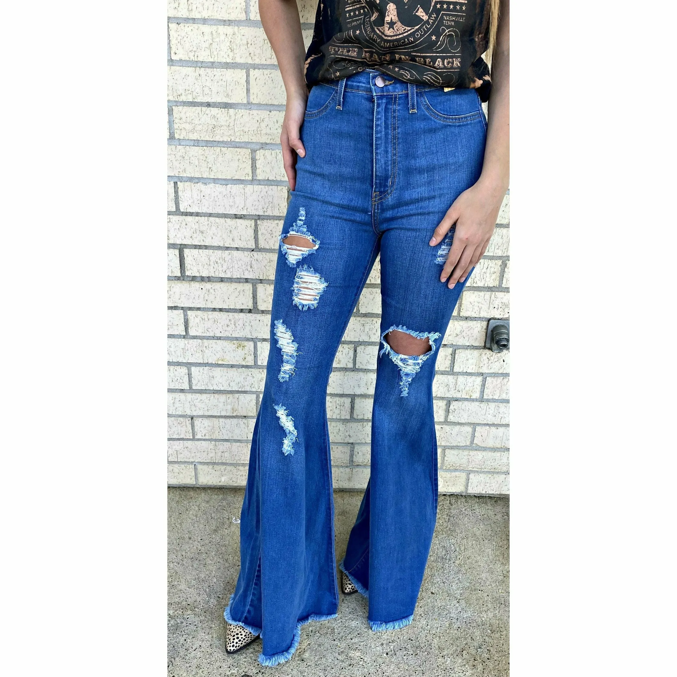 Crazy Bell Bottoms Dark Wash