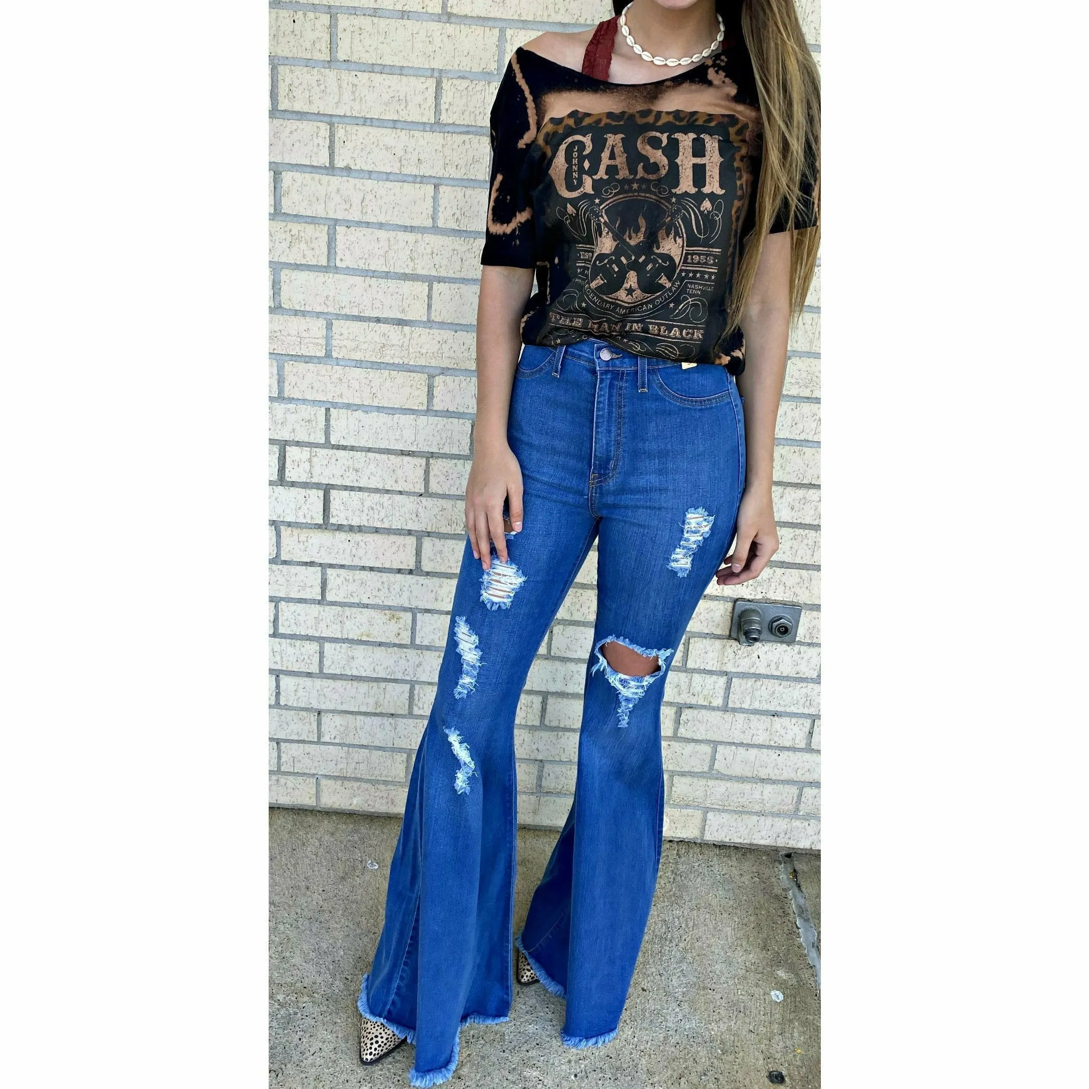 Crazy Bell Bottoms Dark Wash