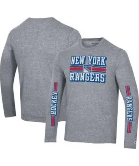 Cutter & Buck Men's NHL New York Rangers Tri-Blend Dual-Stripe Long Sleeve T-Shirt