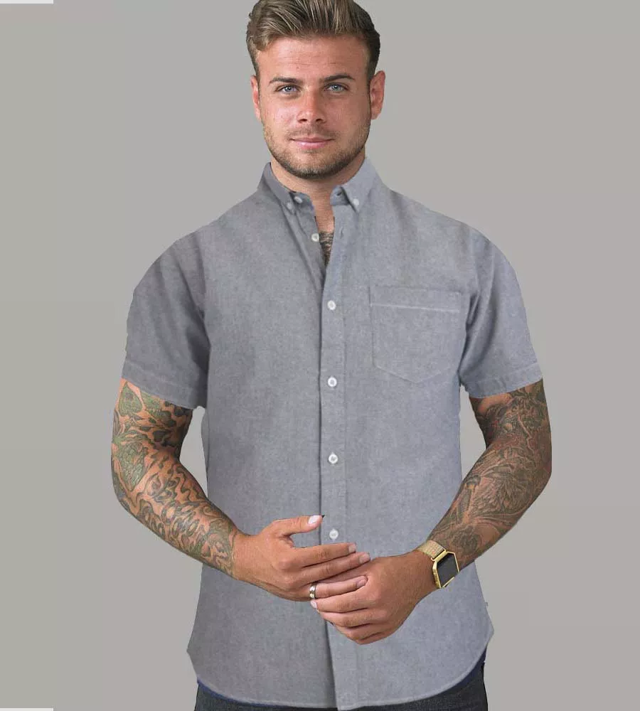 D555 Button Down Short Sleeve Oxford Shirt (NORMAN GREY)