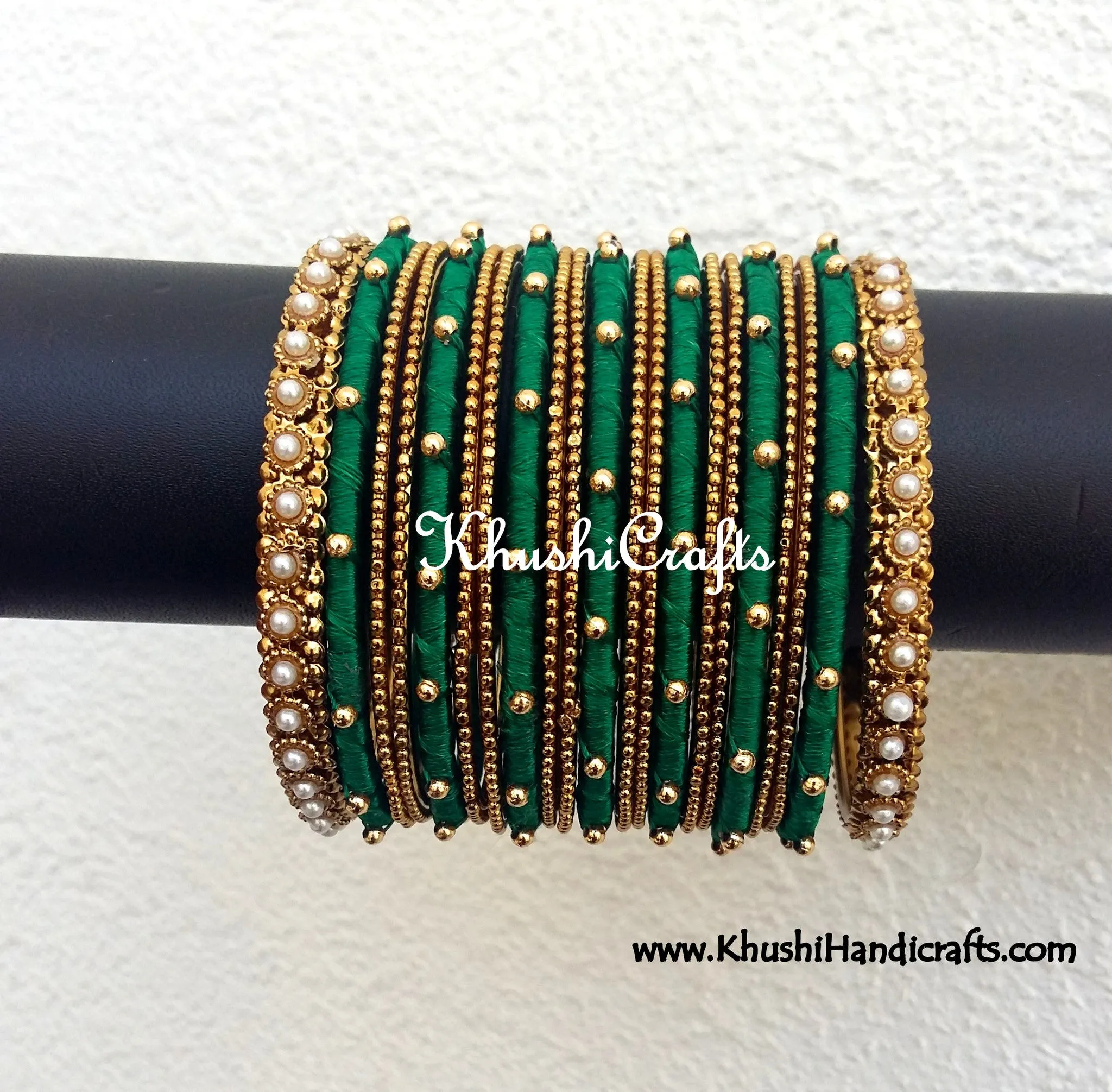 Dark Green Designer Silk Bangles