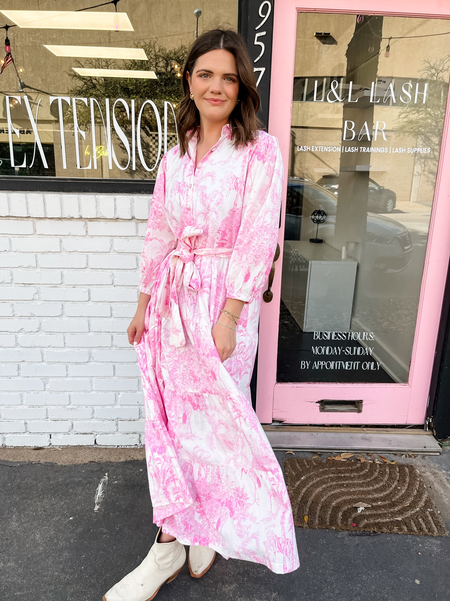 Darlington Isles Pink Toile Grandmillennial Maxi Dress