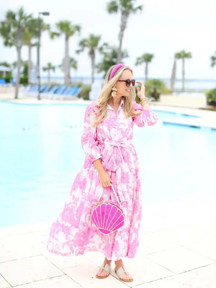 Darlington Isles Pink Toile Grandmillennial Maxi Dress