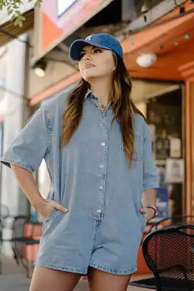 Denim Button Up Shirt Romper