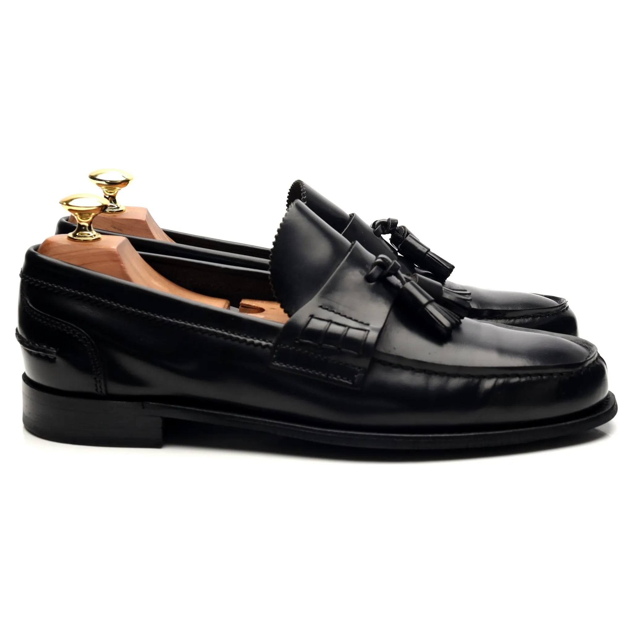 'Dorney' Black Leather Tassel Loafers UK 8 F