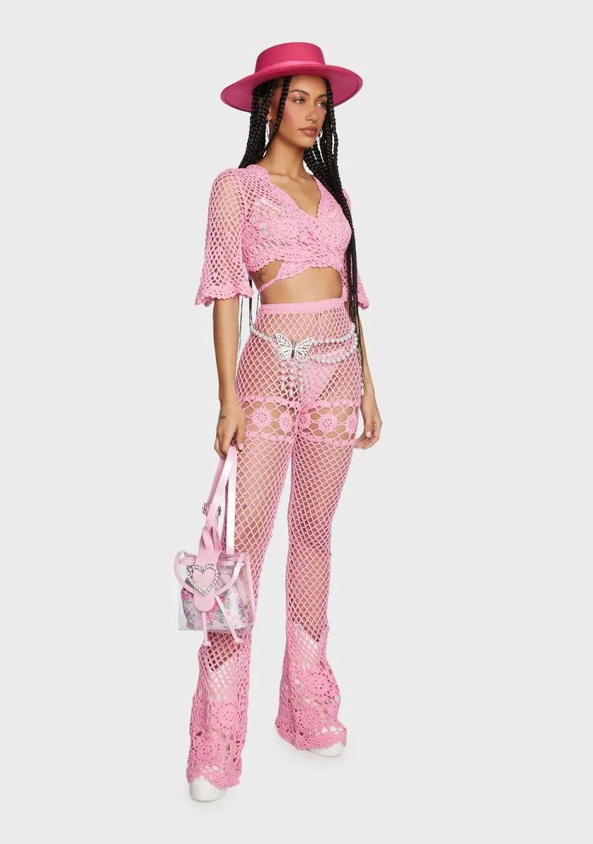 Dream Away Crochet Bell Bottoms Pink-