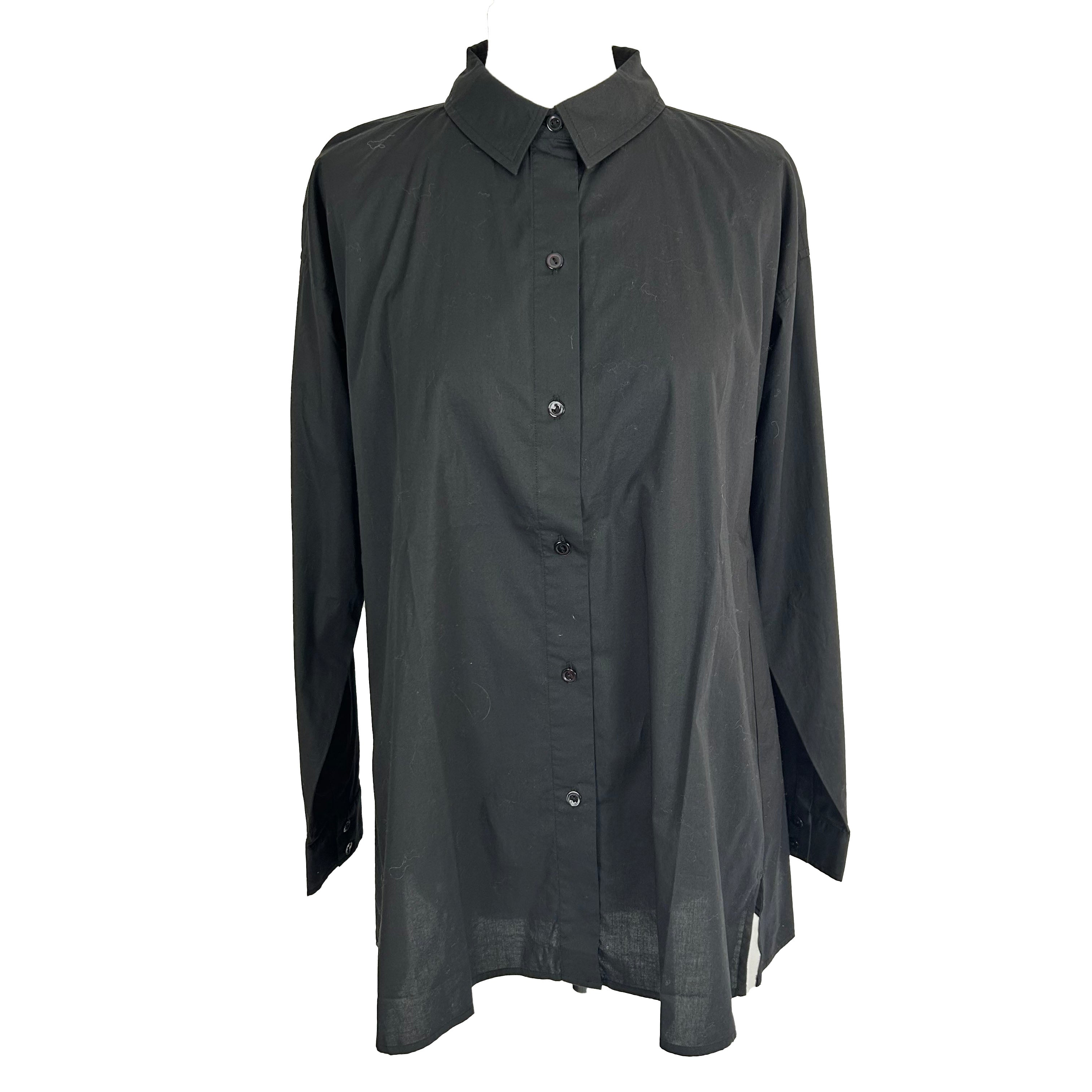 Eileen Fisher Brand New 155 Black Classic Collar Cotton Shirt XS