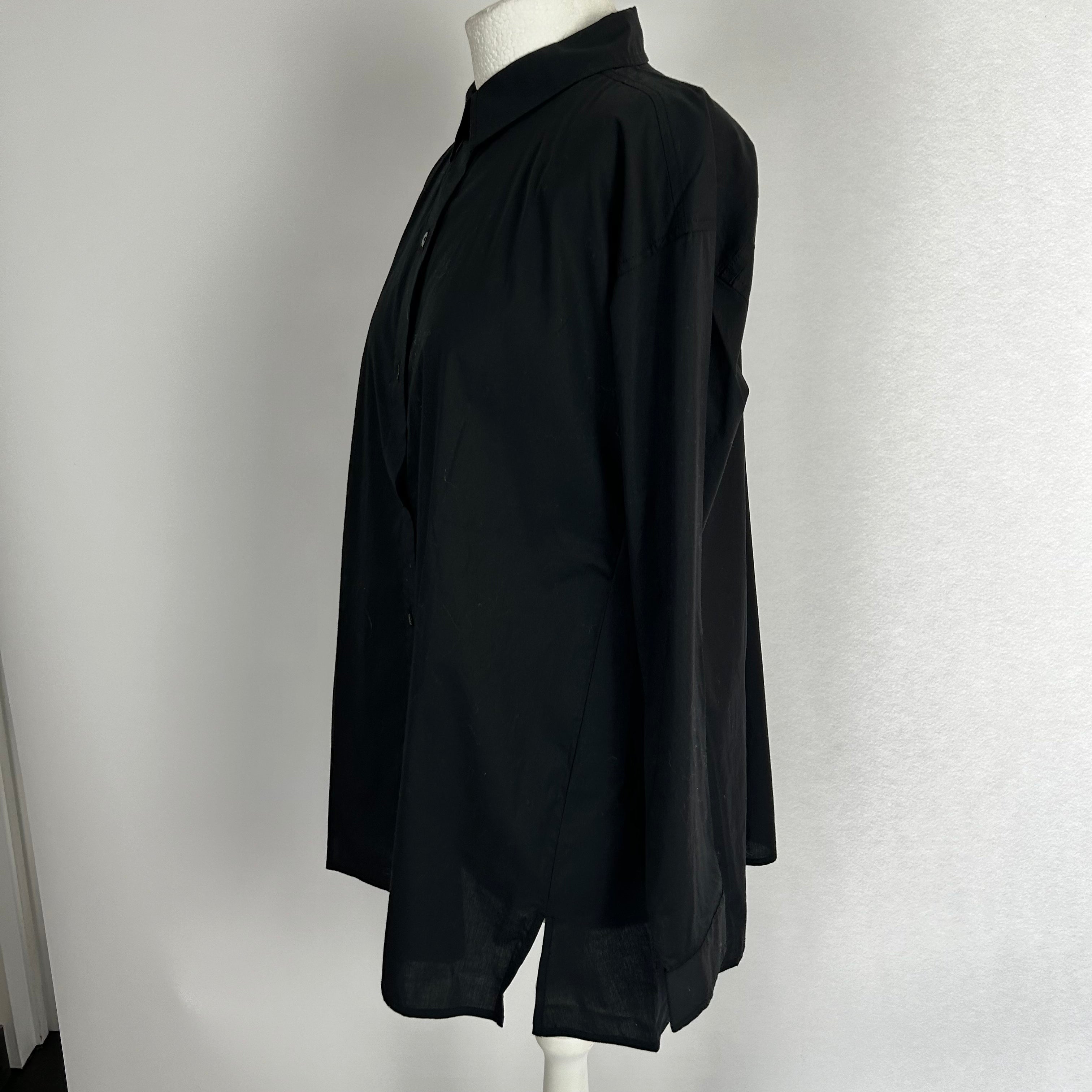 Eileen Fisher Brand New 155 Black Classic Collar Cotton Shirt XS