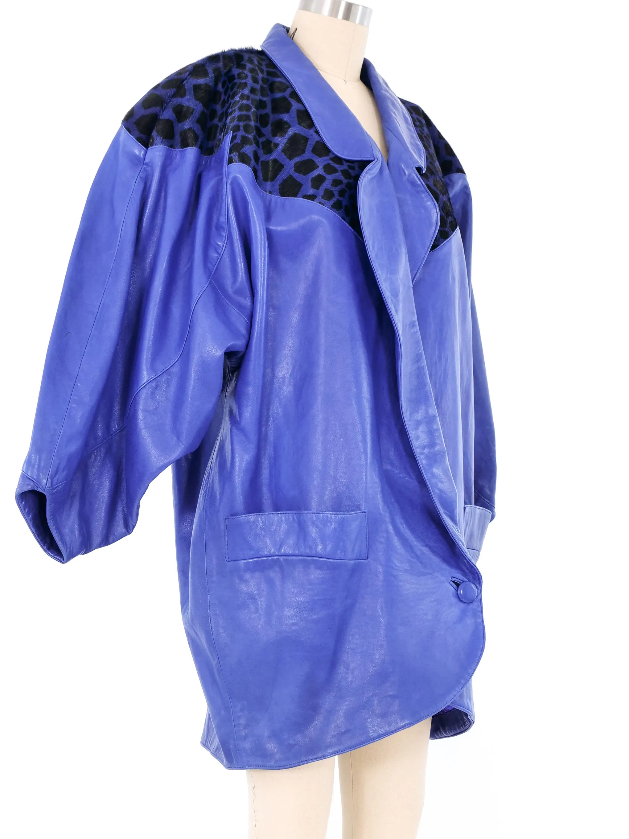 Electric Blue Oversized Leather Coat