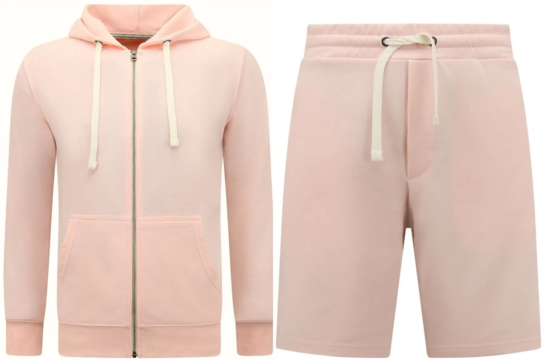 Enos Hoodie Heren met Rits - Jogging Shorts Heren - SET -  Pink