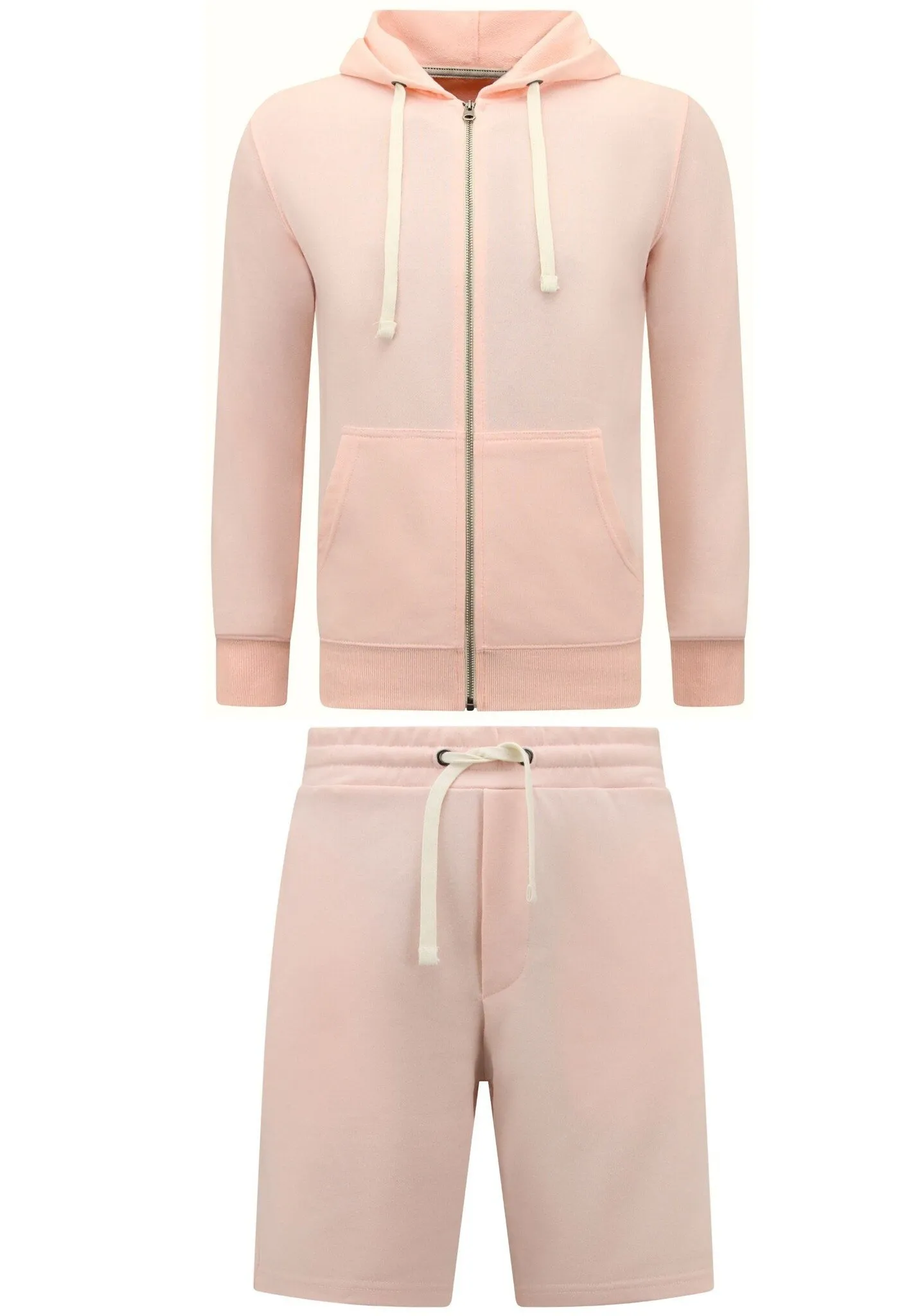 Enos Hoodie Heren met Rits - Jogging Shorts Heren - SET -  Pink