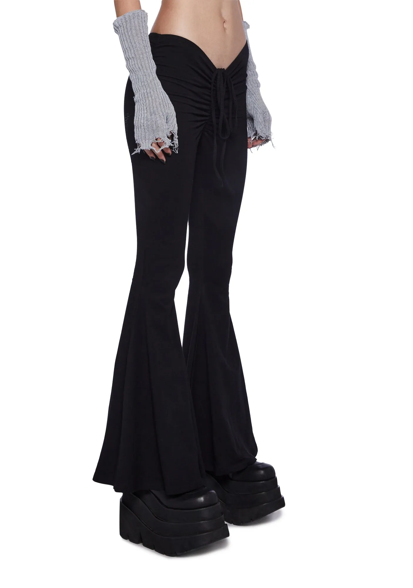 Fader V-Cut Washed Bell Bottoms - Black-