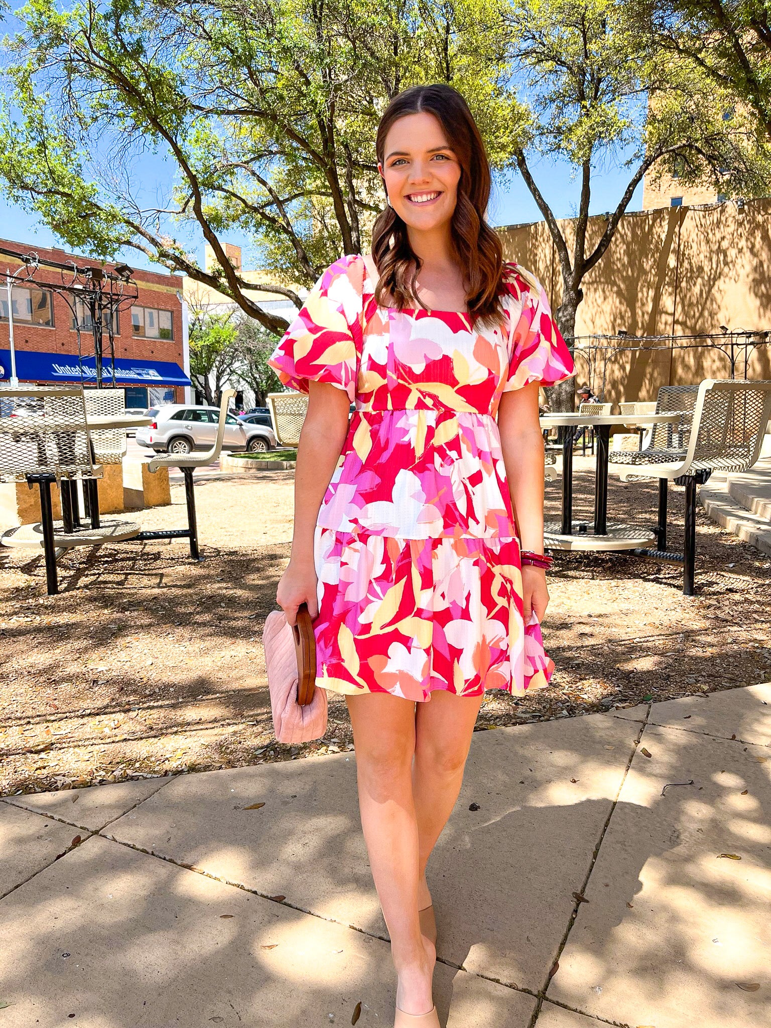 Floral Print Mini Dress - Red/Pink