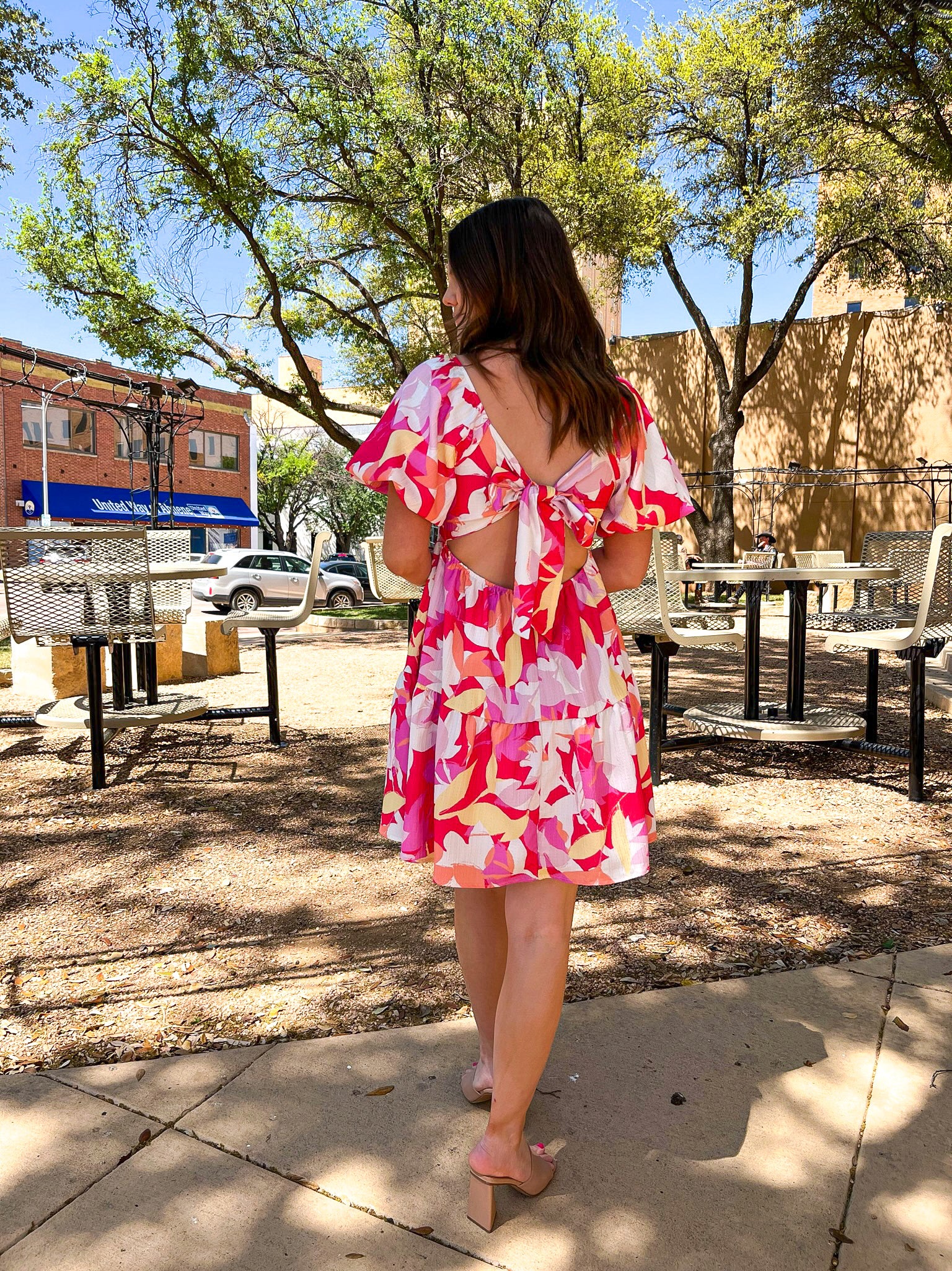 Floral Print Mini Dress - Red/Pink