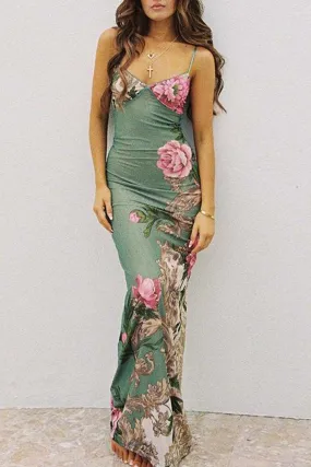 Floral Printed Backless Bodycon Dress