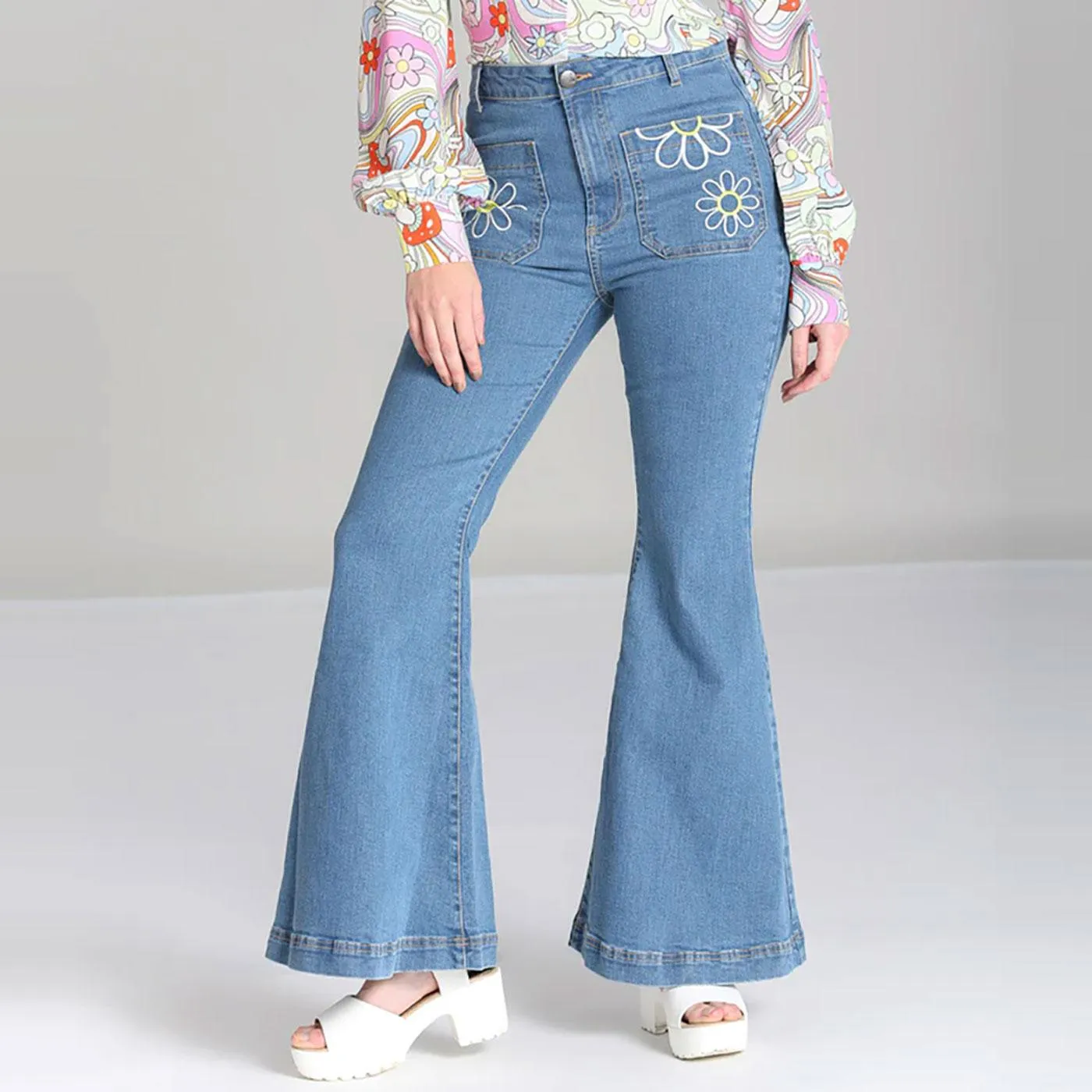 Flower Power HELL BUNNY Retro 70s Bell Bottoms