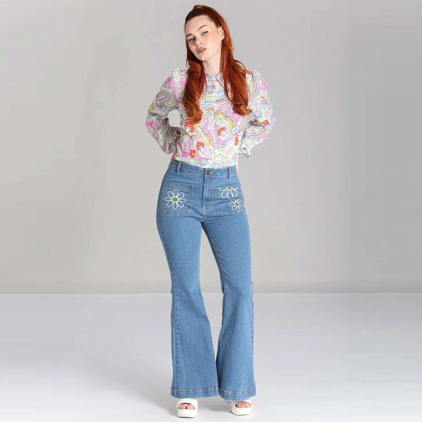 Flower Power HELL BUNNY Retro 70s Bell Bottoms