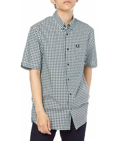 Fred Perry Gingham Short Sleeve Shirt In Brighton Blue