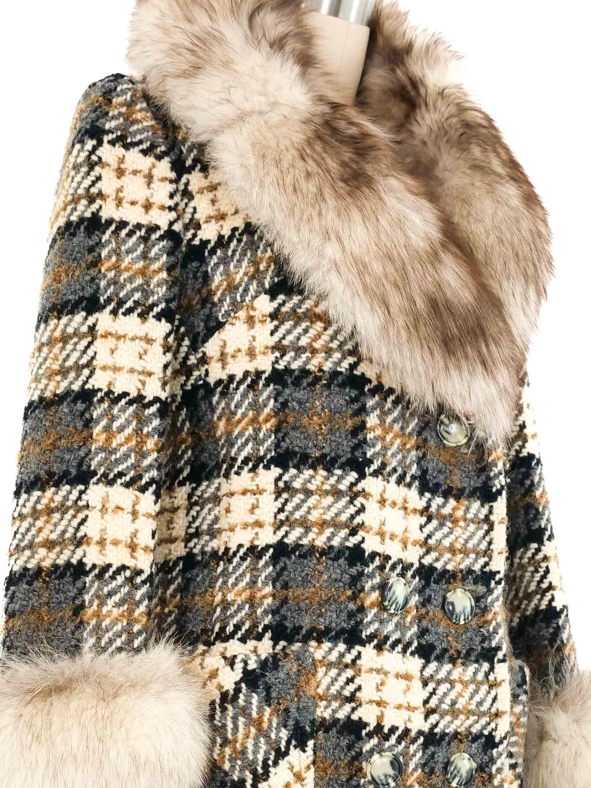 Fur Trimmed Tweed Coat