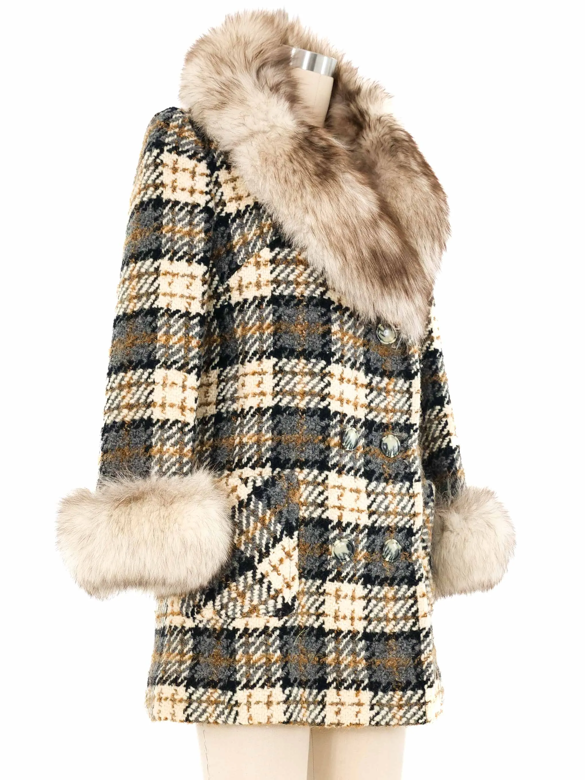 Fur Trimmed Tweed Coat