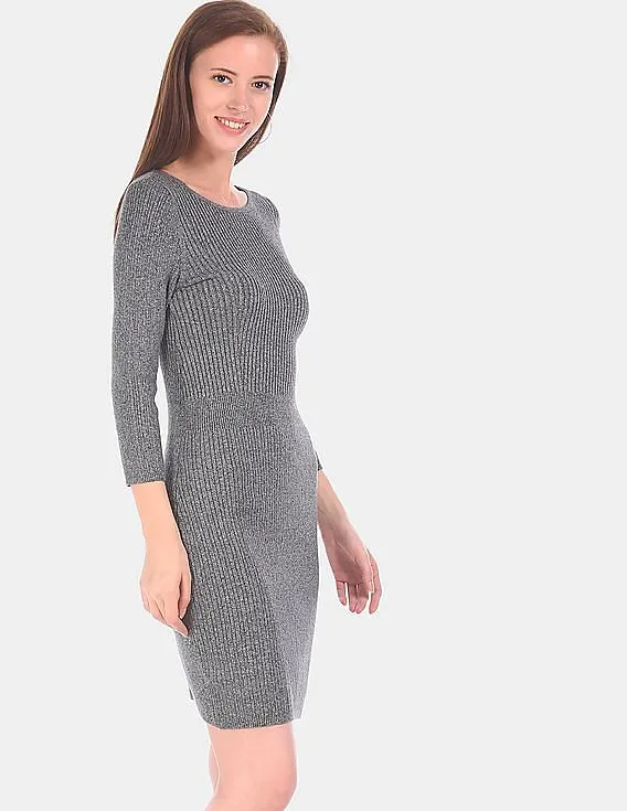 GAP Women Grey Round Neck Rib Cotton Stretch Bodycon Dress