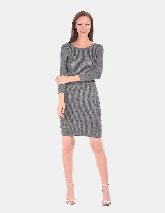 GAP Women Grey Round Neck Rib Cotton Stretch Bodycon Dress