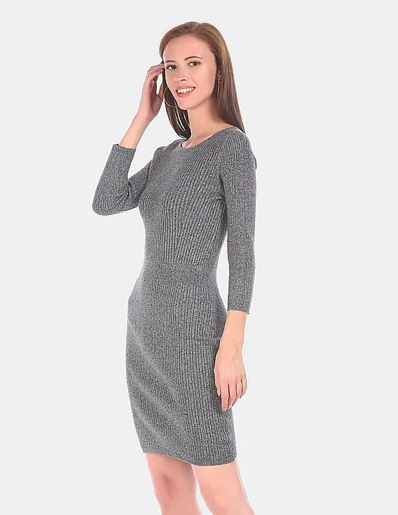 GAP Women Grey Round Neck Rib Cotton Stretch Bodycon Dress