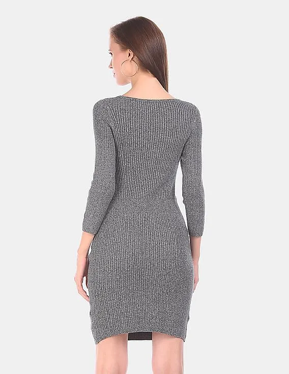 GAP Women Grey Round Neck Rib Cotton Stretch Bodycon Dress