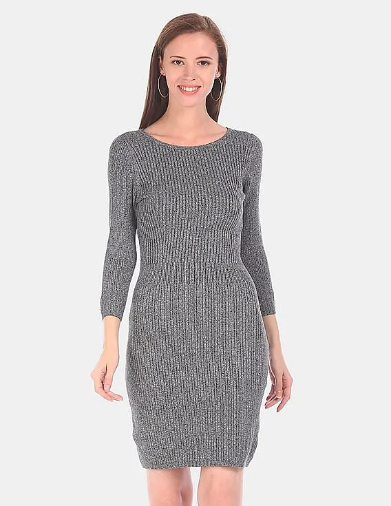 GAP Women Grey Round Neck Rib Cotton Stretch Bodycon Dress