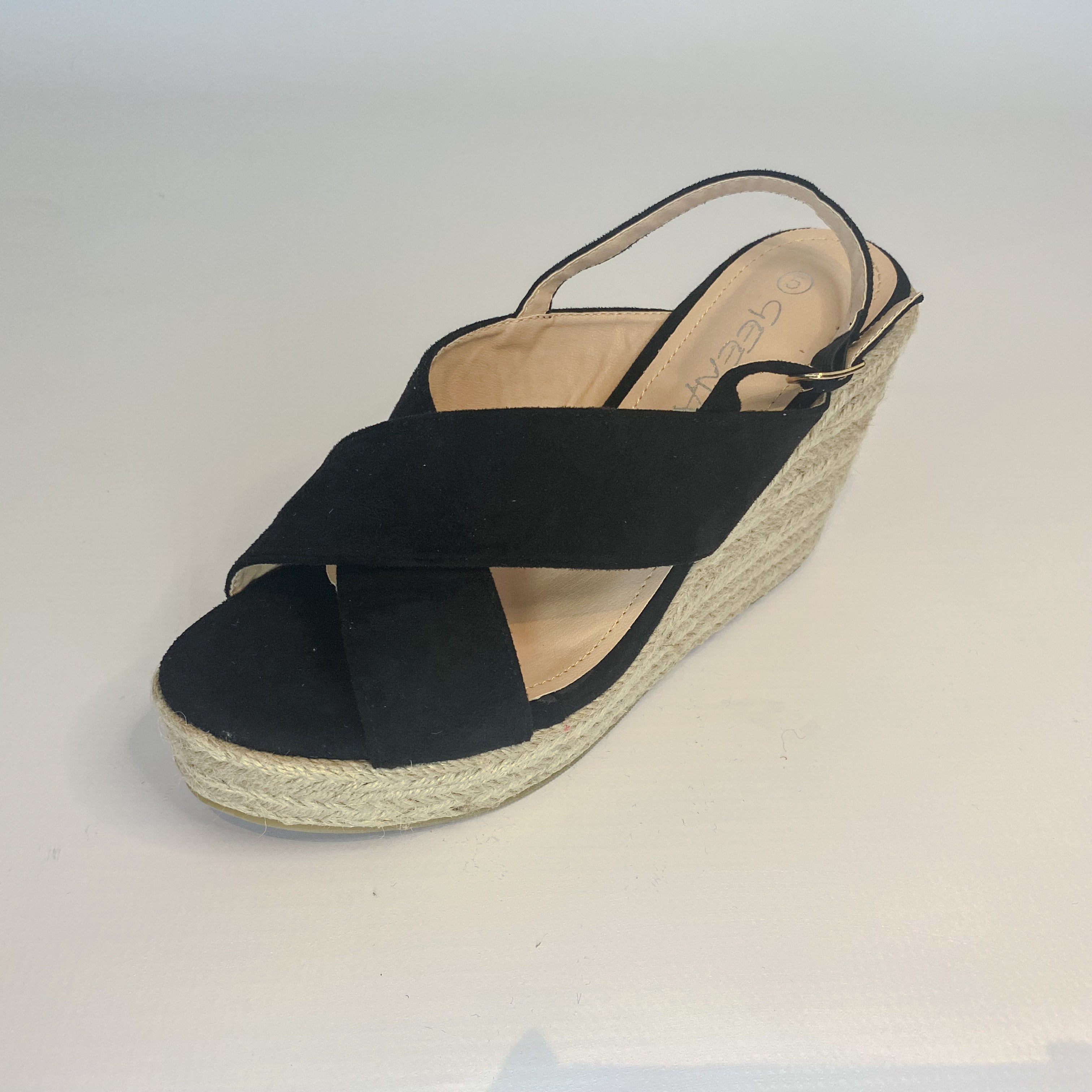 Geena black crossover wedge