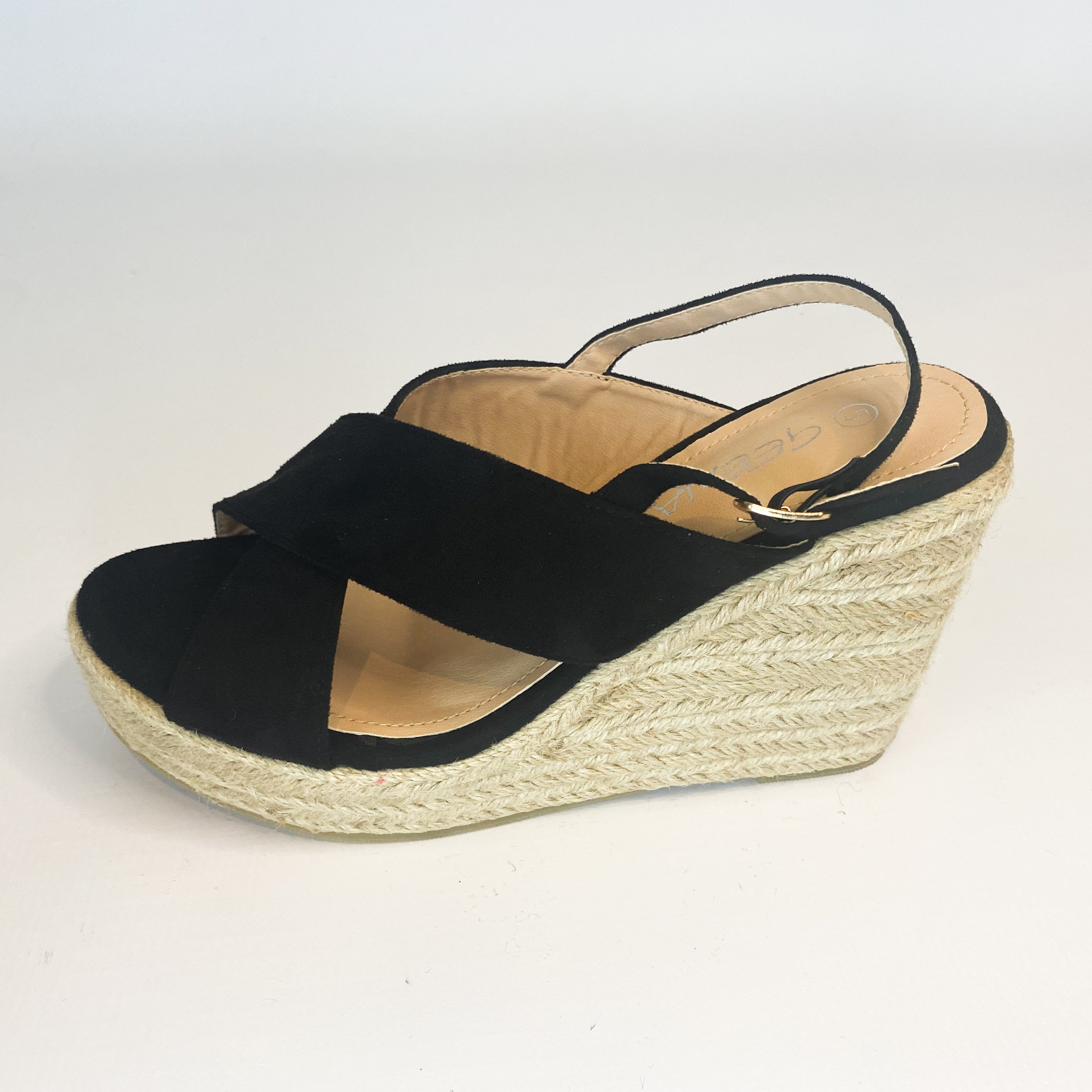 Geena black crossover wedge