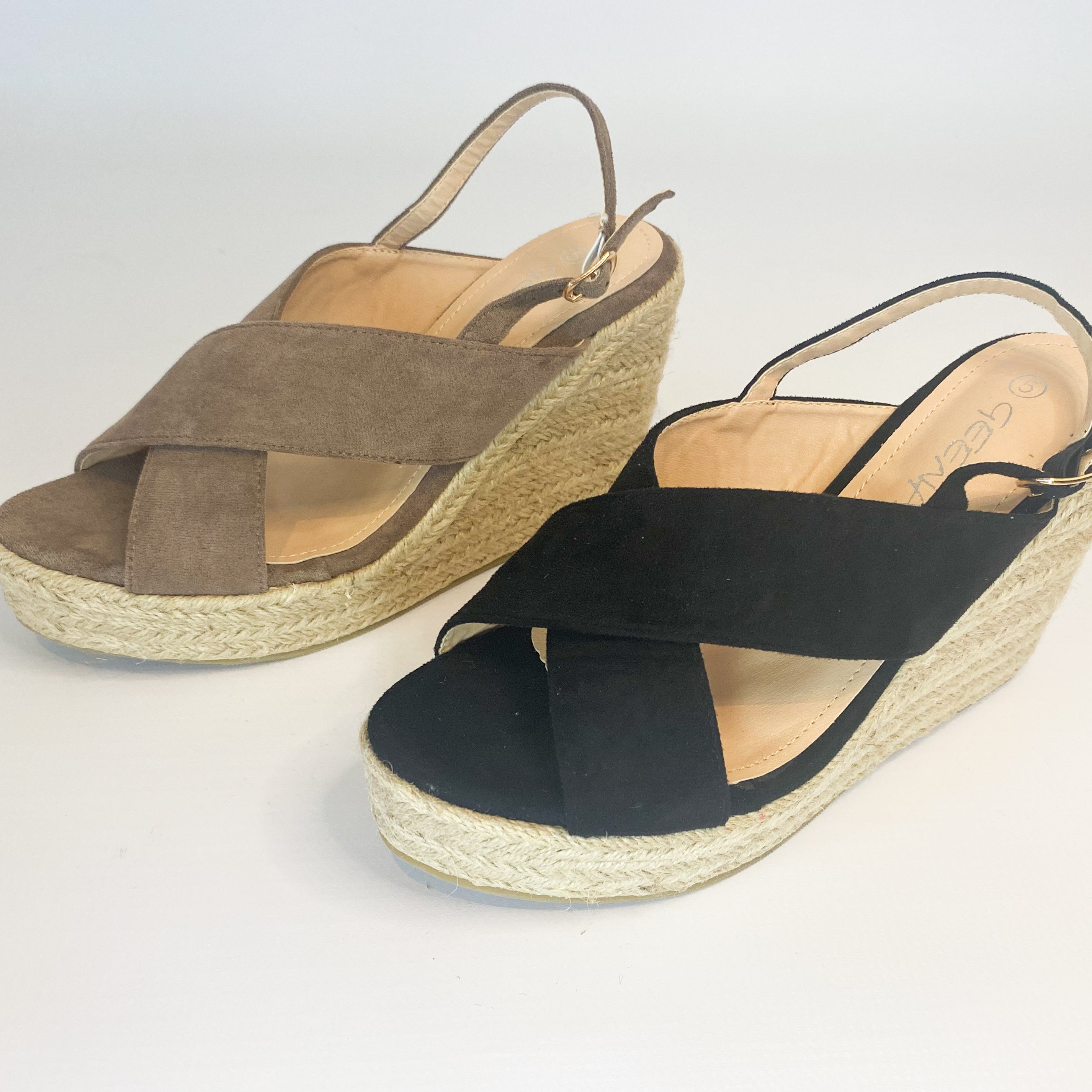 Geena black crossover wedge