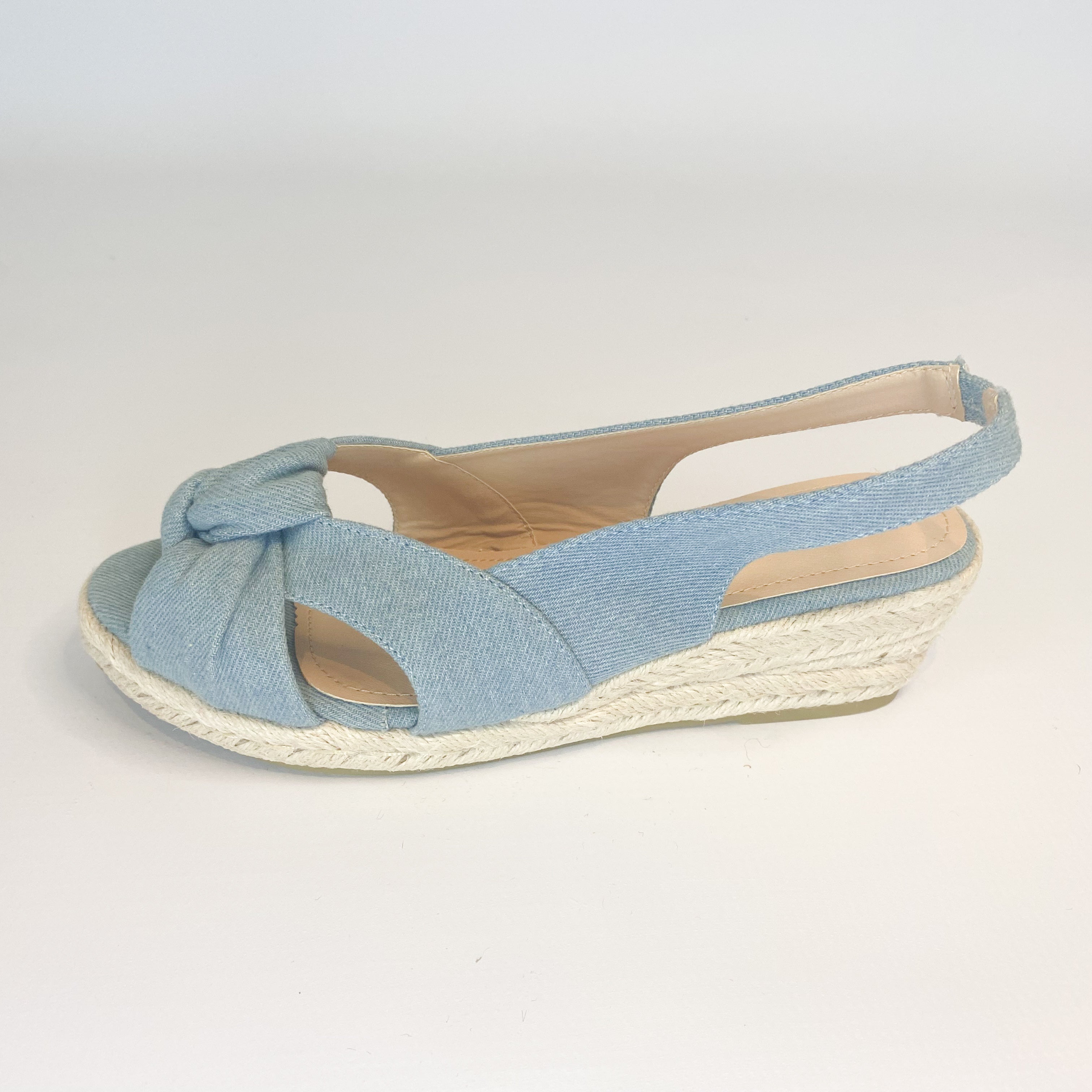 Geena denim knotted slingback wedge