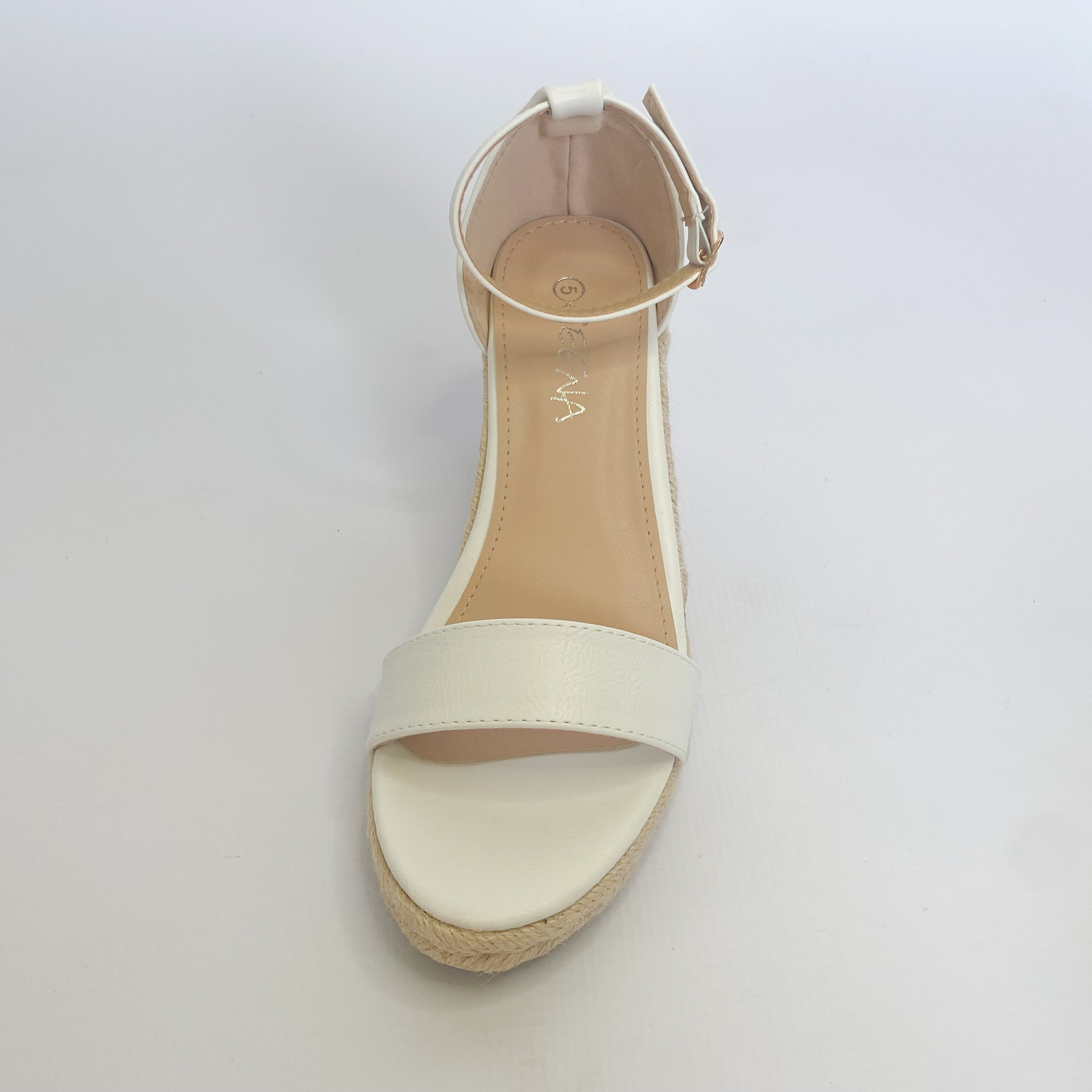 Geena white over the toe espadrille wedge