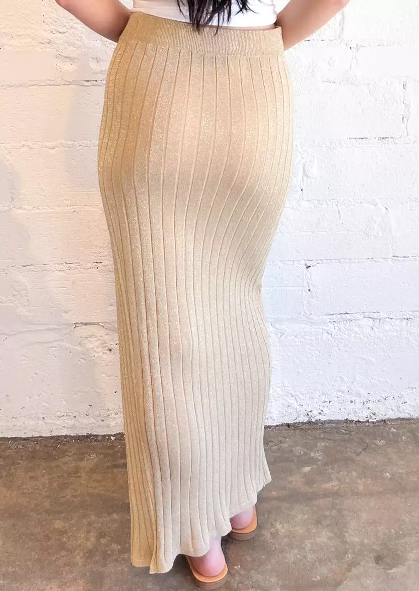 Golden Gleam Ribbed Maxi Skirt