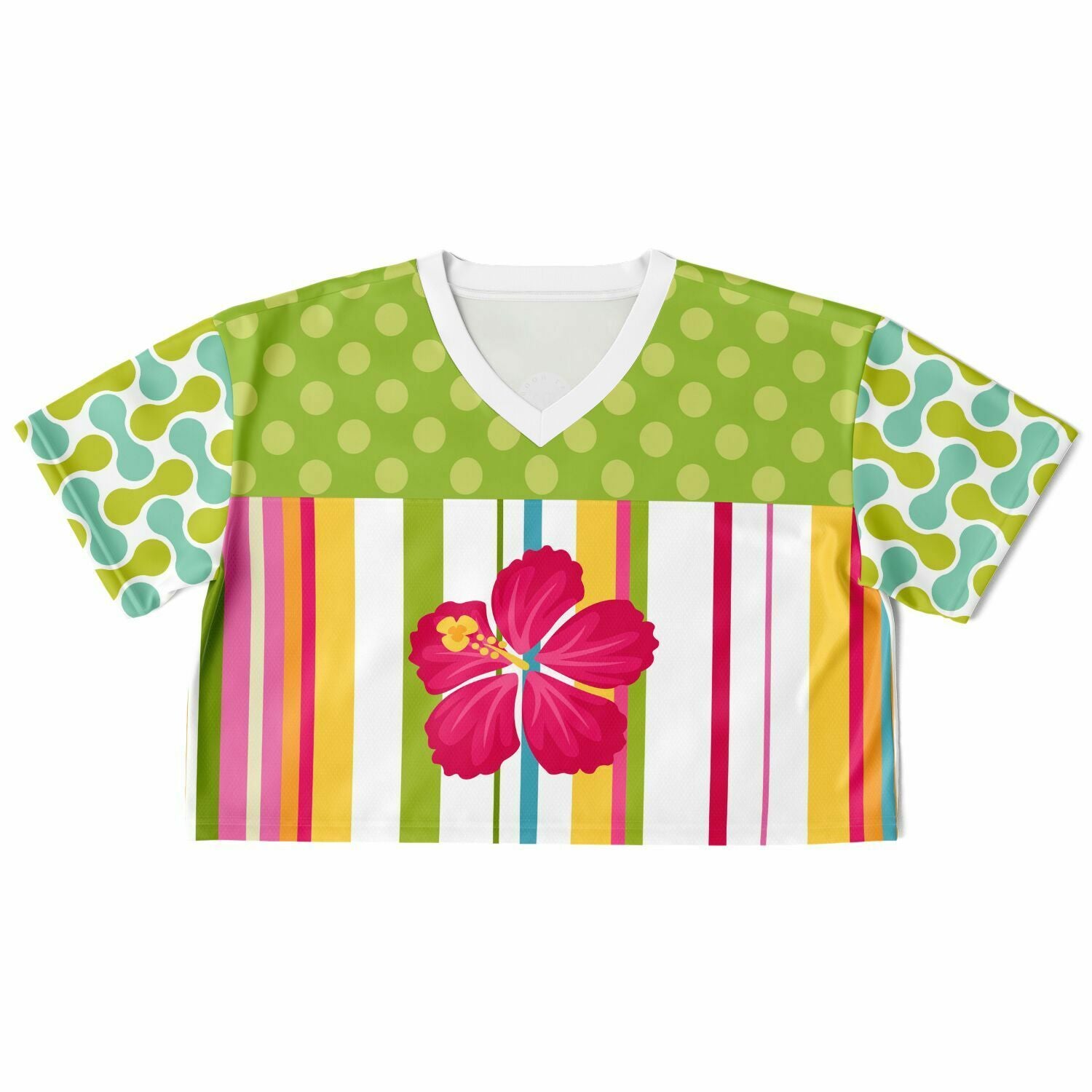 Green Anjou Pear Striped Floral Crop Jersey