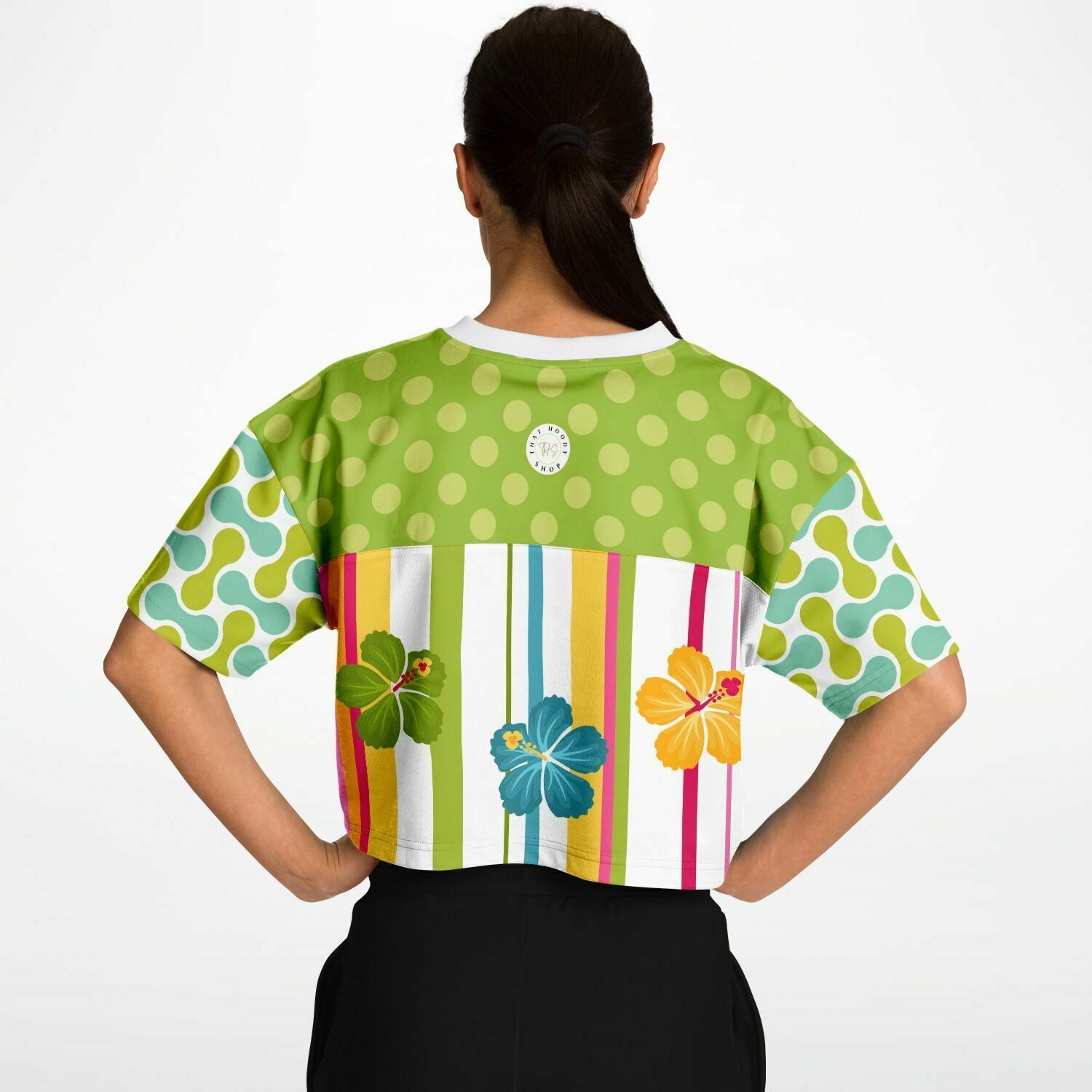 Green Anjou Pear Striped Floral Crop Jersey