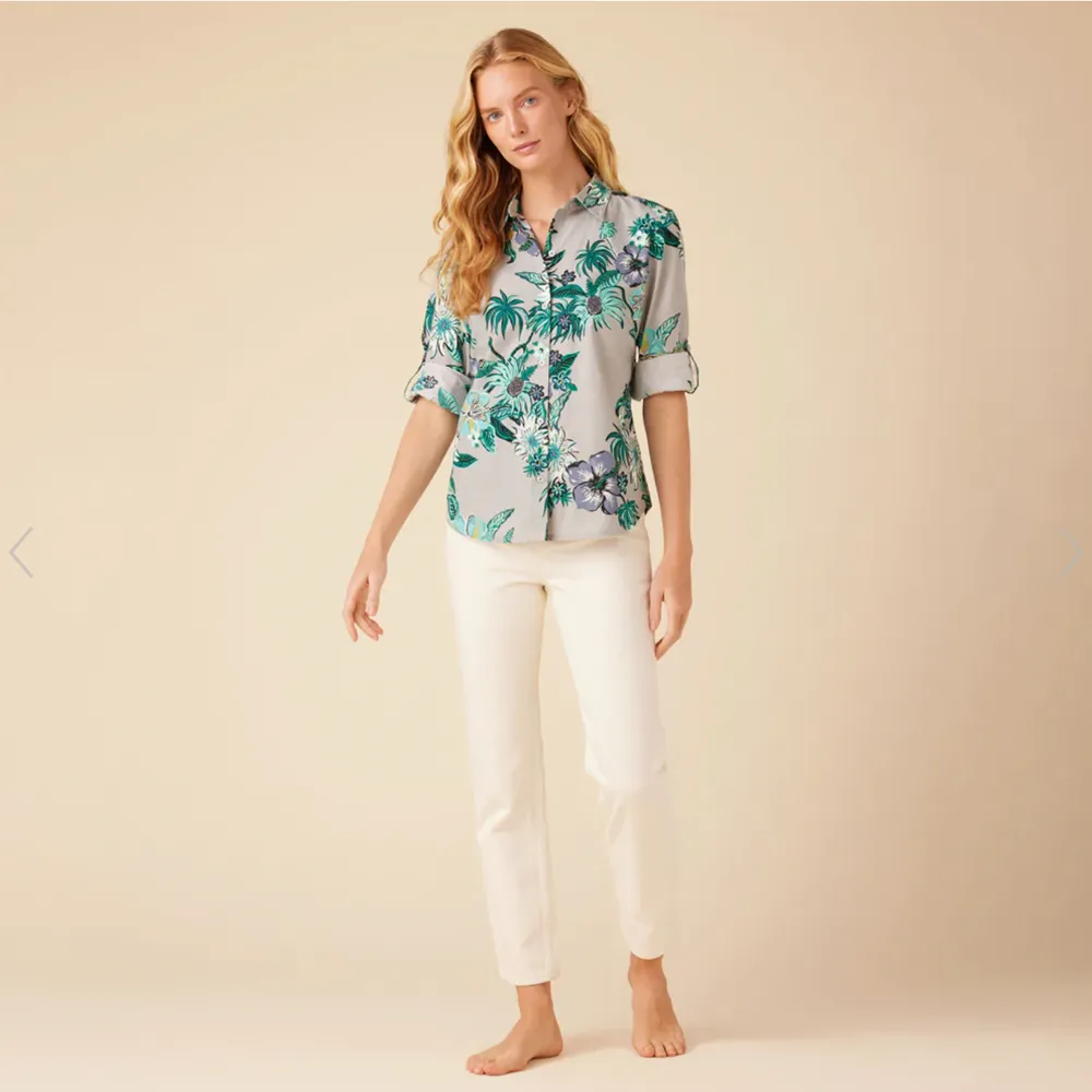 Hana in Paradise 3/4 Sleeve Camp Shirt - Quarry