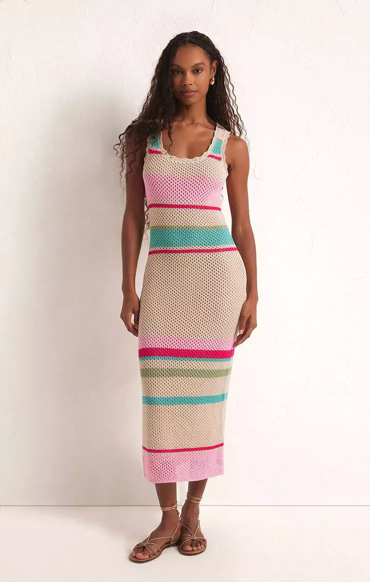 Ibiza Stripe Crochet Sweater Maxi Dress