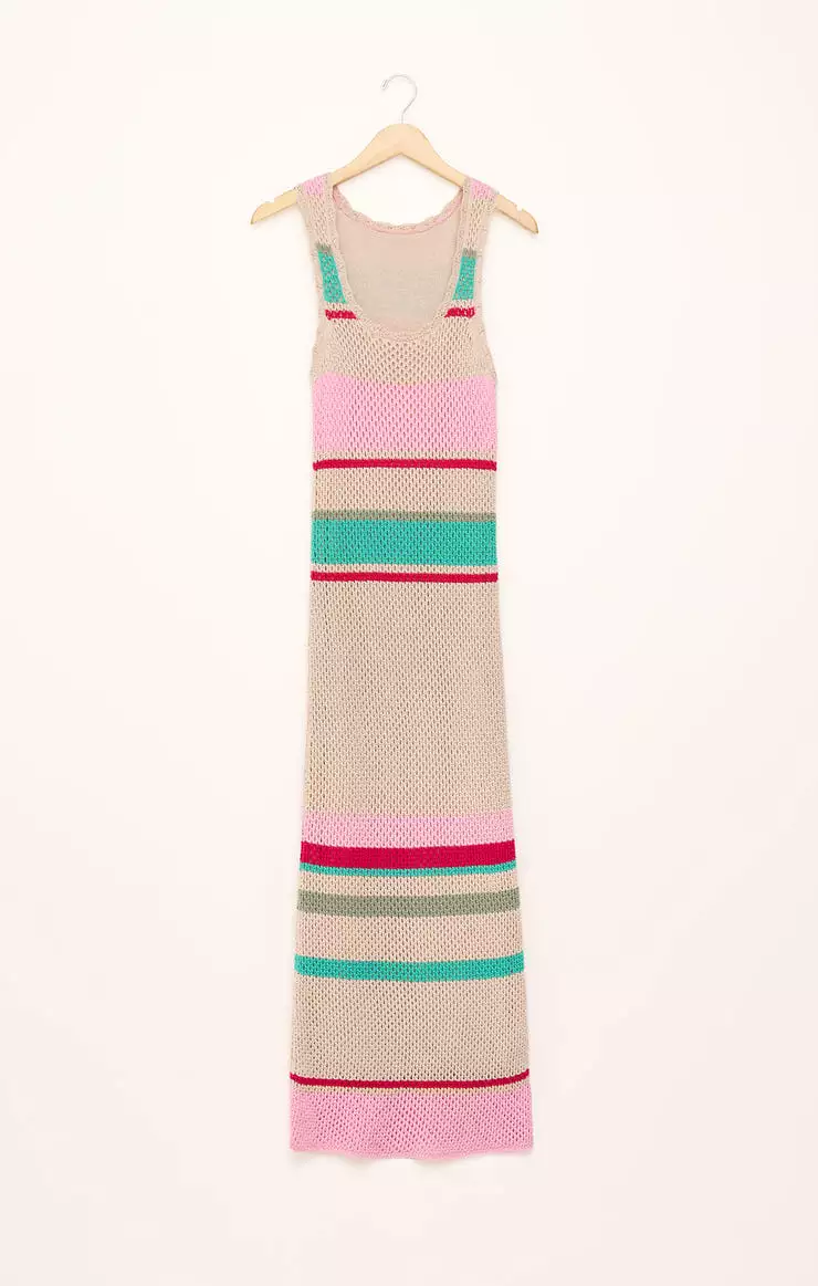 Ibiza Stripe Crochet Sweater Maxi Dress